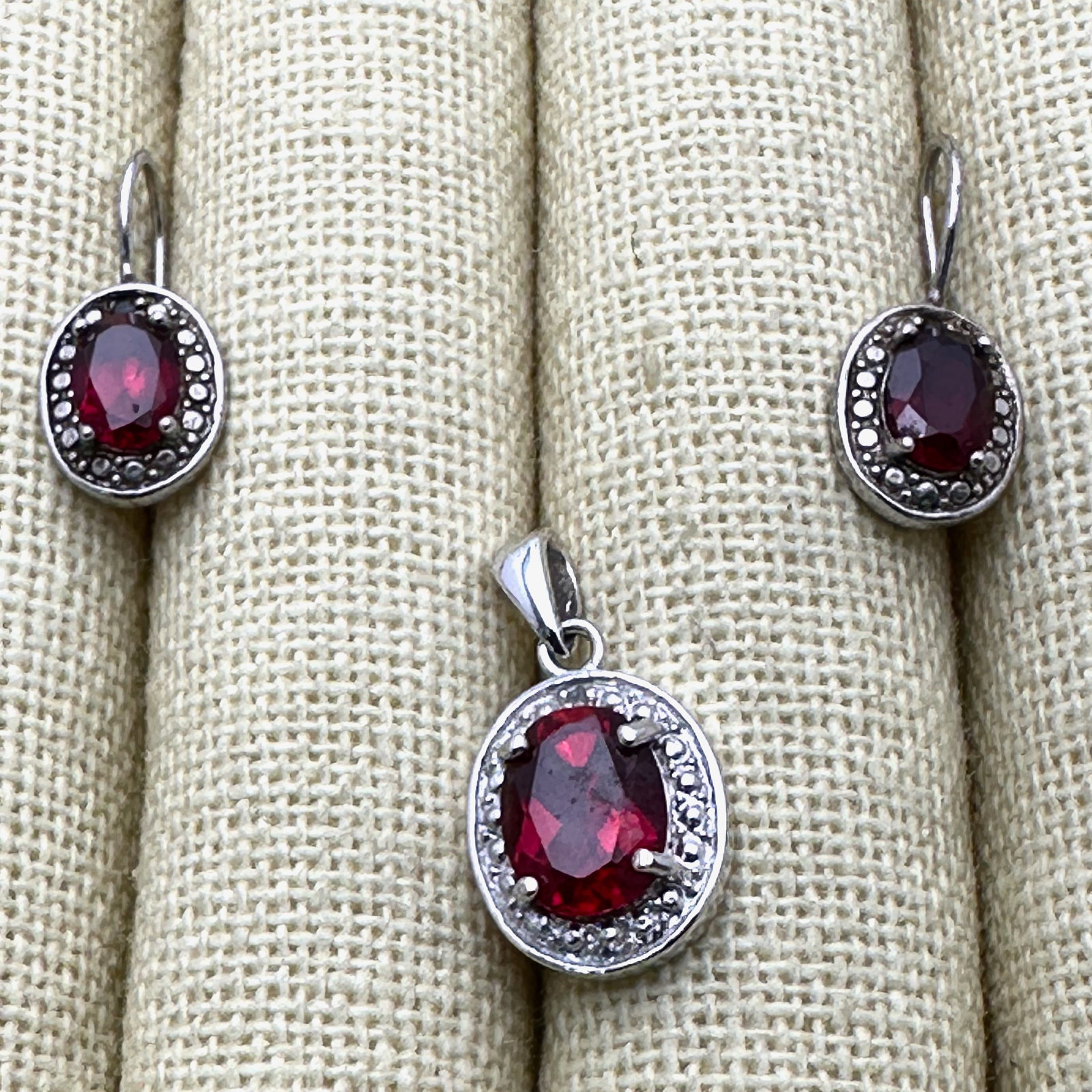 Red Ruby Sterling Silver Pendant and Pierced Earrings Set (1 of 2)