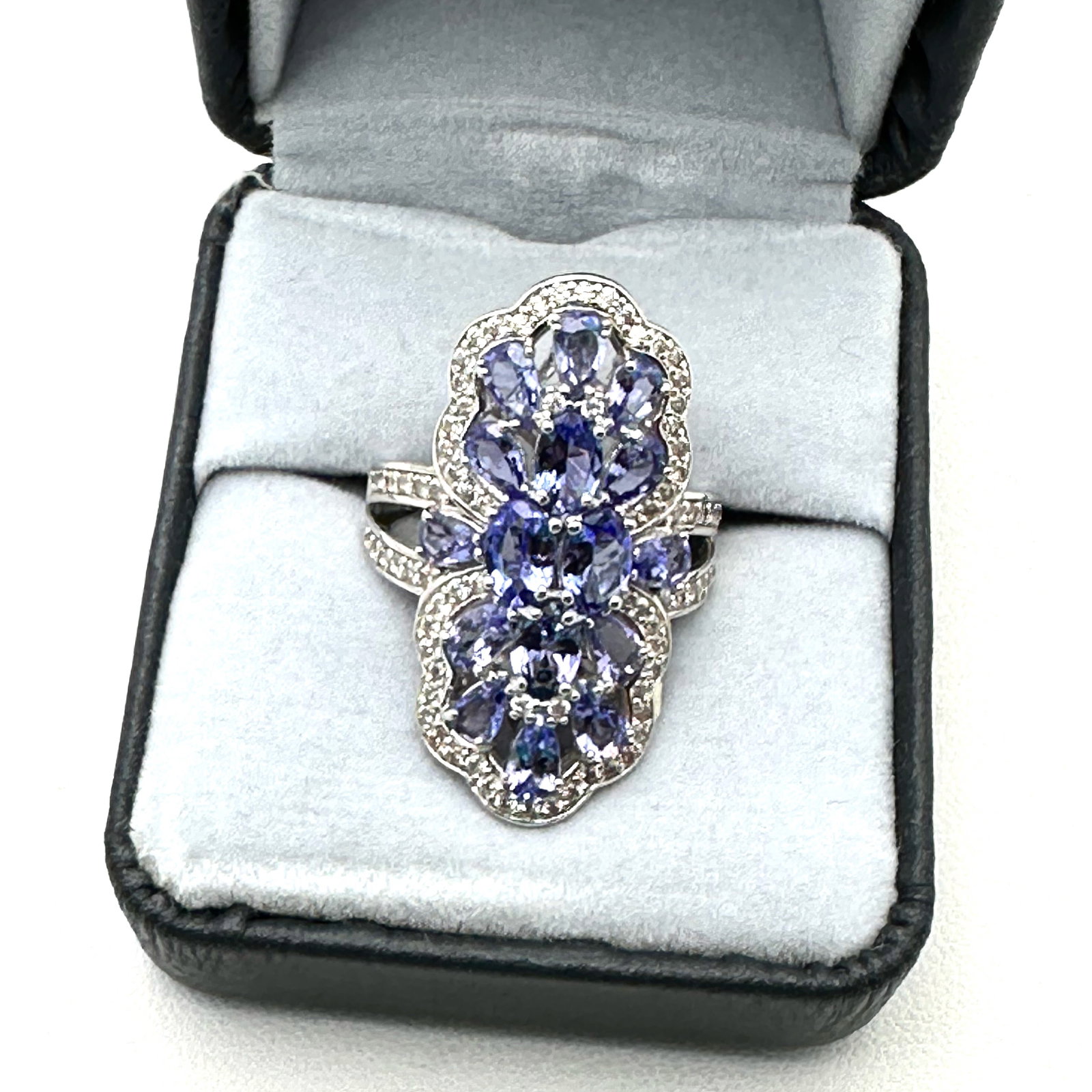 Amethyst and Diamond Sterling Silver Statement Ring Size 8 Box Included: Amethyst and Diamond Sterling Silver Statement Ring Size 8 Box Included