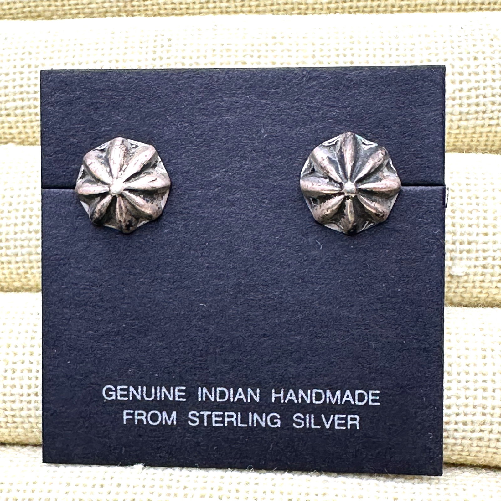 Native American Sterling Silver Stud Pierced Earrings on Original Card (1 of 2)