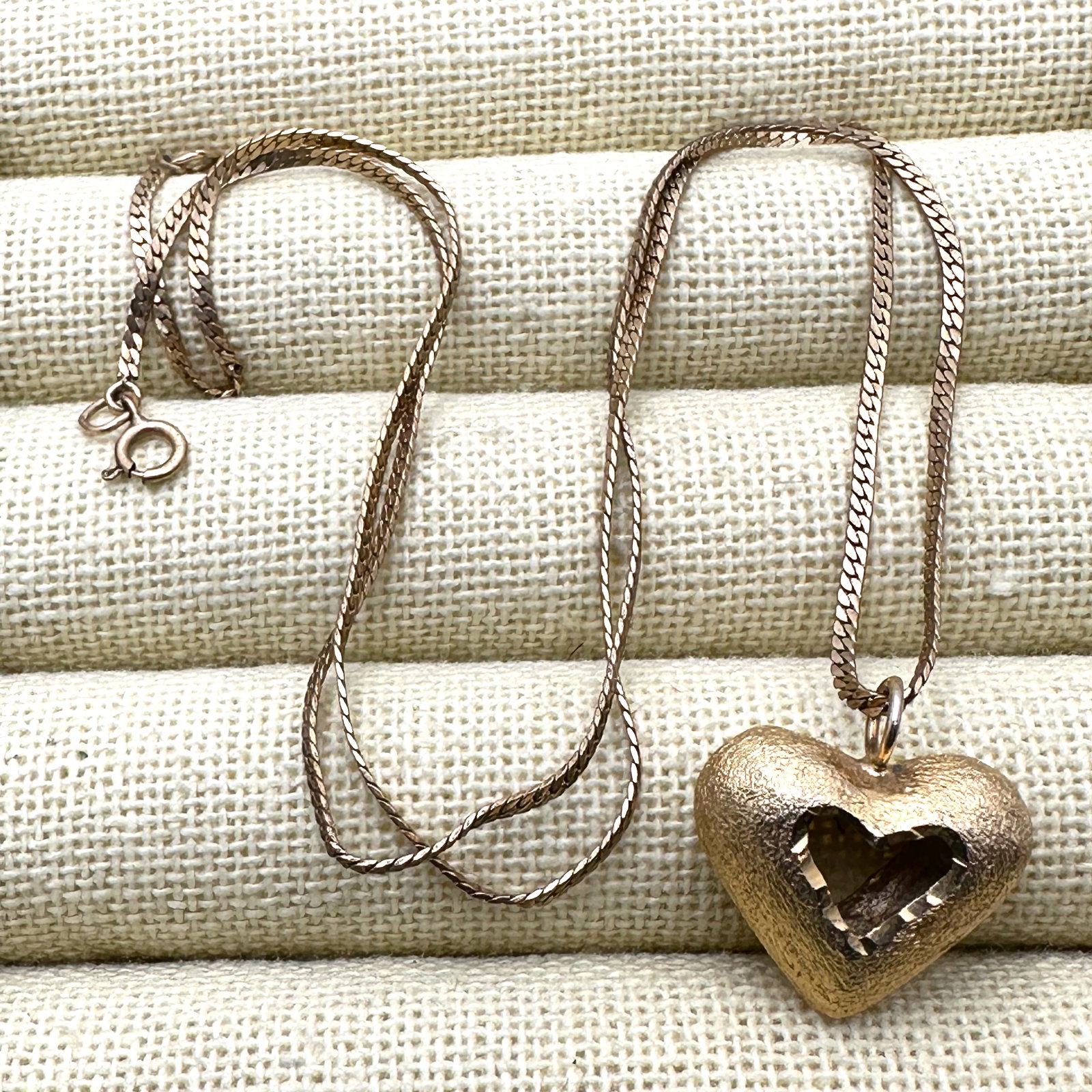 Gold Plated Sterling Silver Puffy Heart Pendant Necklace 18 Inch Chain (1 of 2)