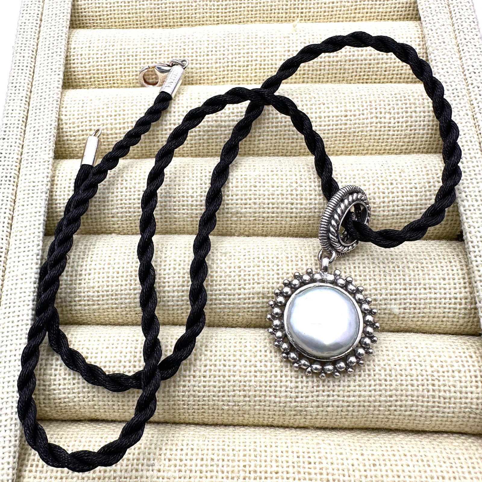 Pearl Sterling Silver Reversible Pendant Black Silk Cord Necklace 18 Inch: Pearl Sterling Silver Reversible Pendant Black Silk Cord Necklace 18 Inch