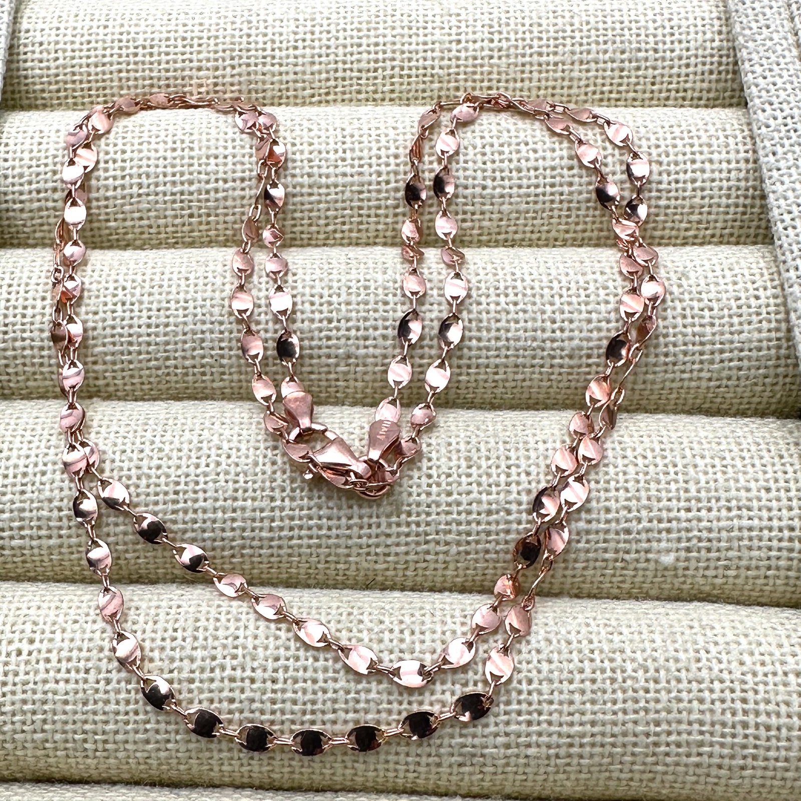 Rose Gold Plated Sterling Silver Twist Design Chain Necklace 22 Inch Length: Rose Gold Plated Sterling Silver Twist Design Chain Necklace 22 Inch Length