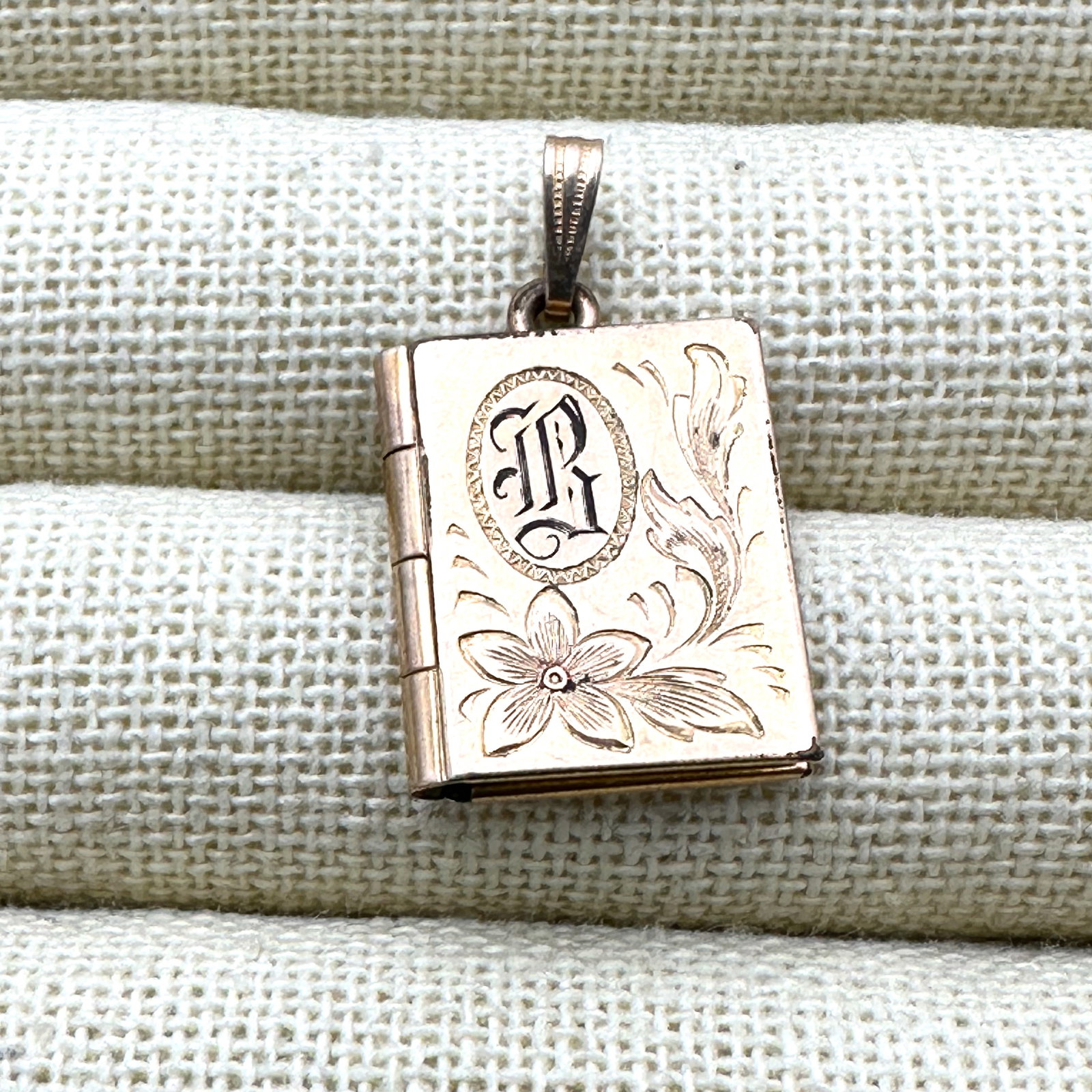 Antique Victorian Gold Filled Book Picture Locket Pendant Initial B on Cover 1.25 Inch (1 of 3)