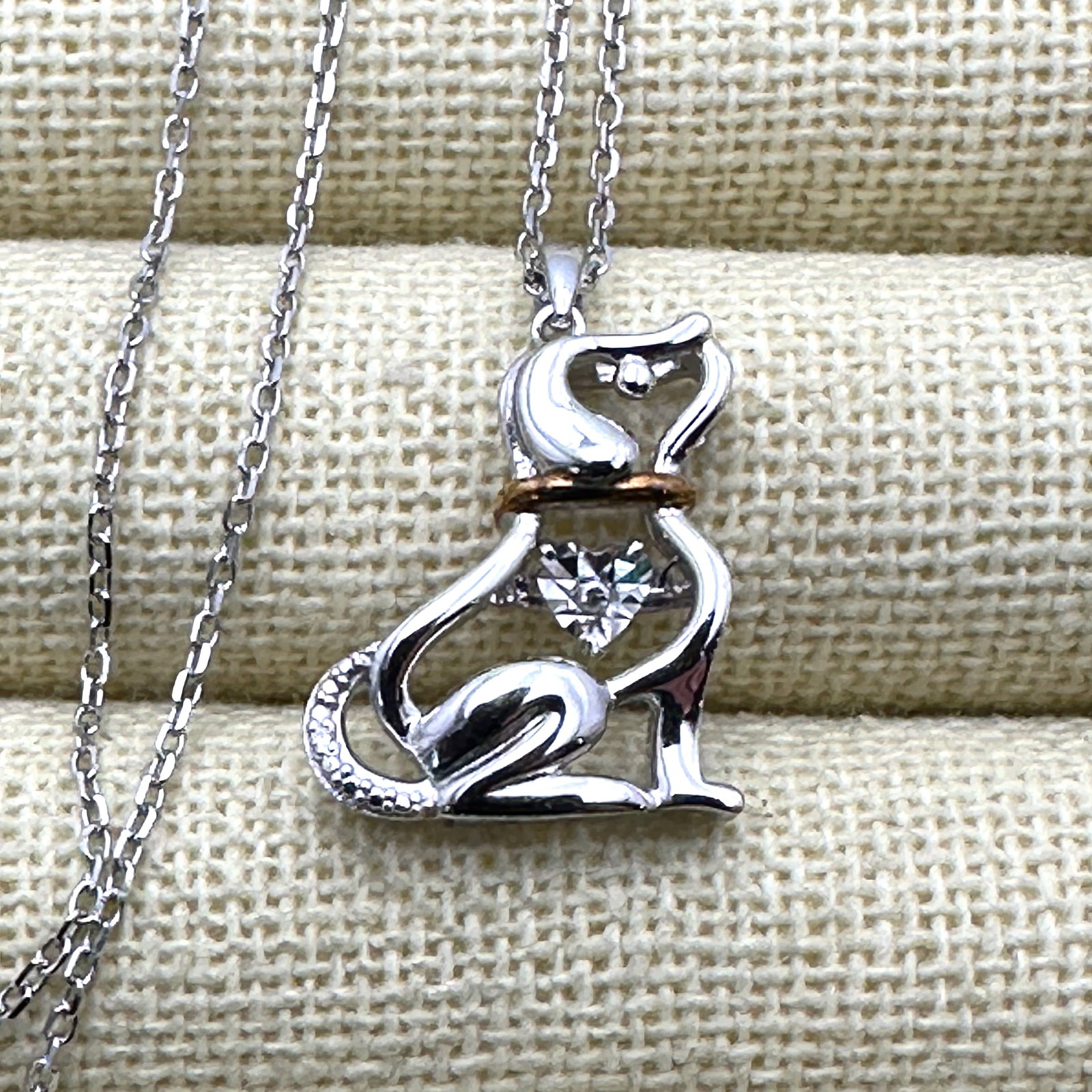 Dog Puppy with Diamond Trembler Accents Sterling Silver Necklace 18 Inch Chain (1 of 2)
