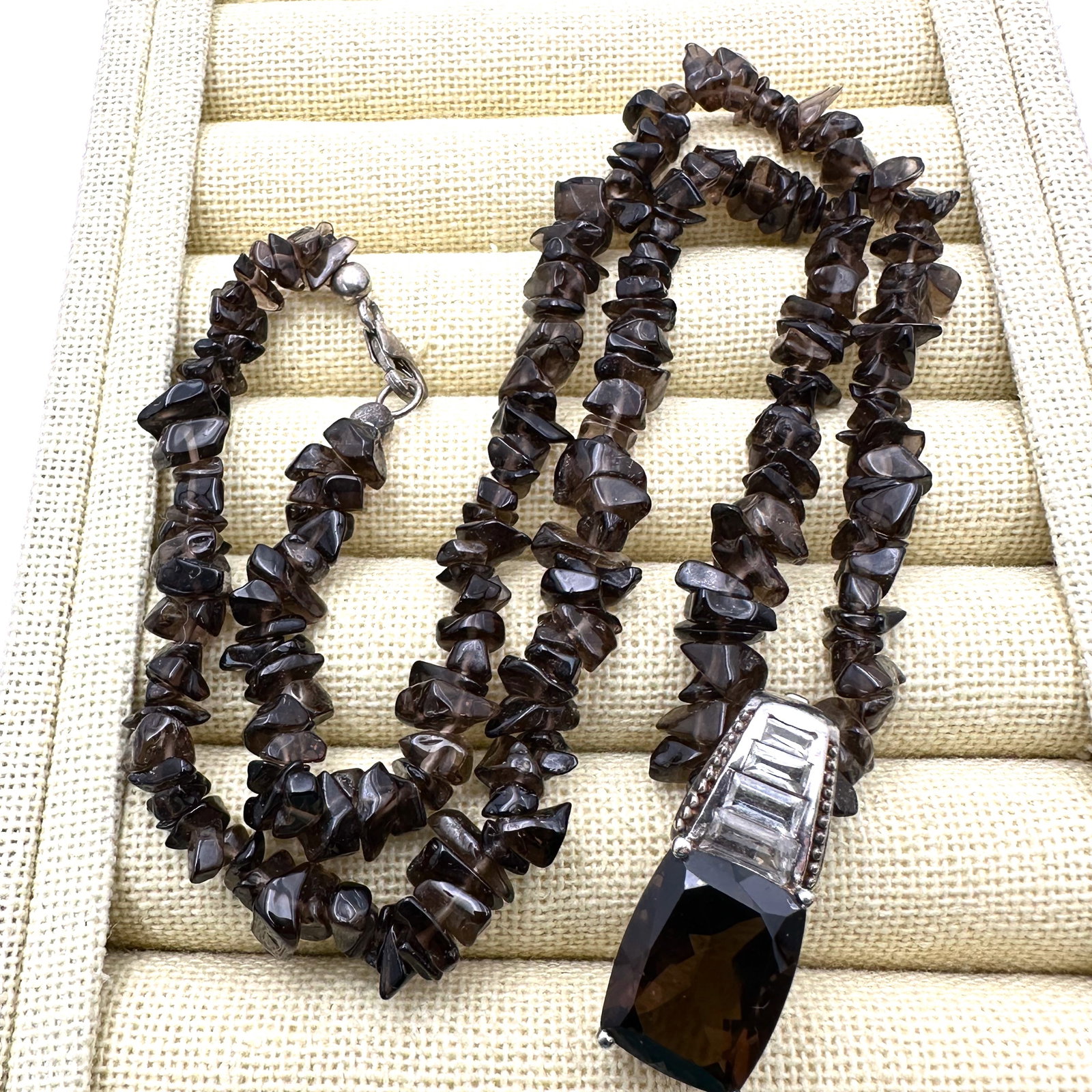 Chuck Clemency Smoky Topaz Sterling Silver Enhancer Pendant Necklace Topaz Chip Bead Necklace 18 (1 of 2)