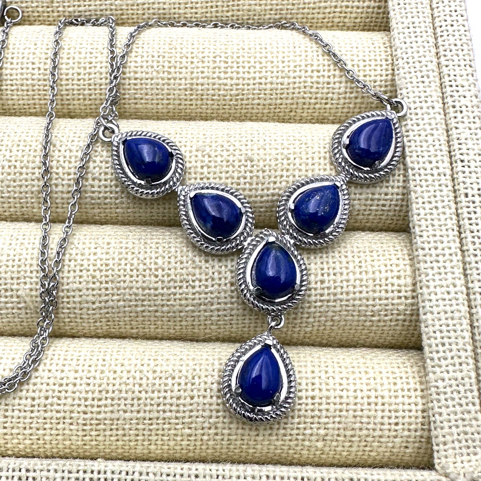 Blue Lapis Lazuli Gemstone Stainless Steel Necklace 18 Inch Wearable Length (1 of 2)