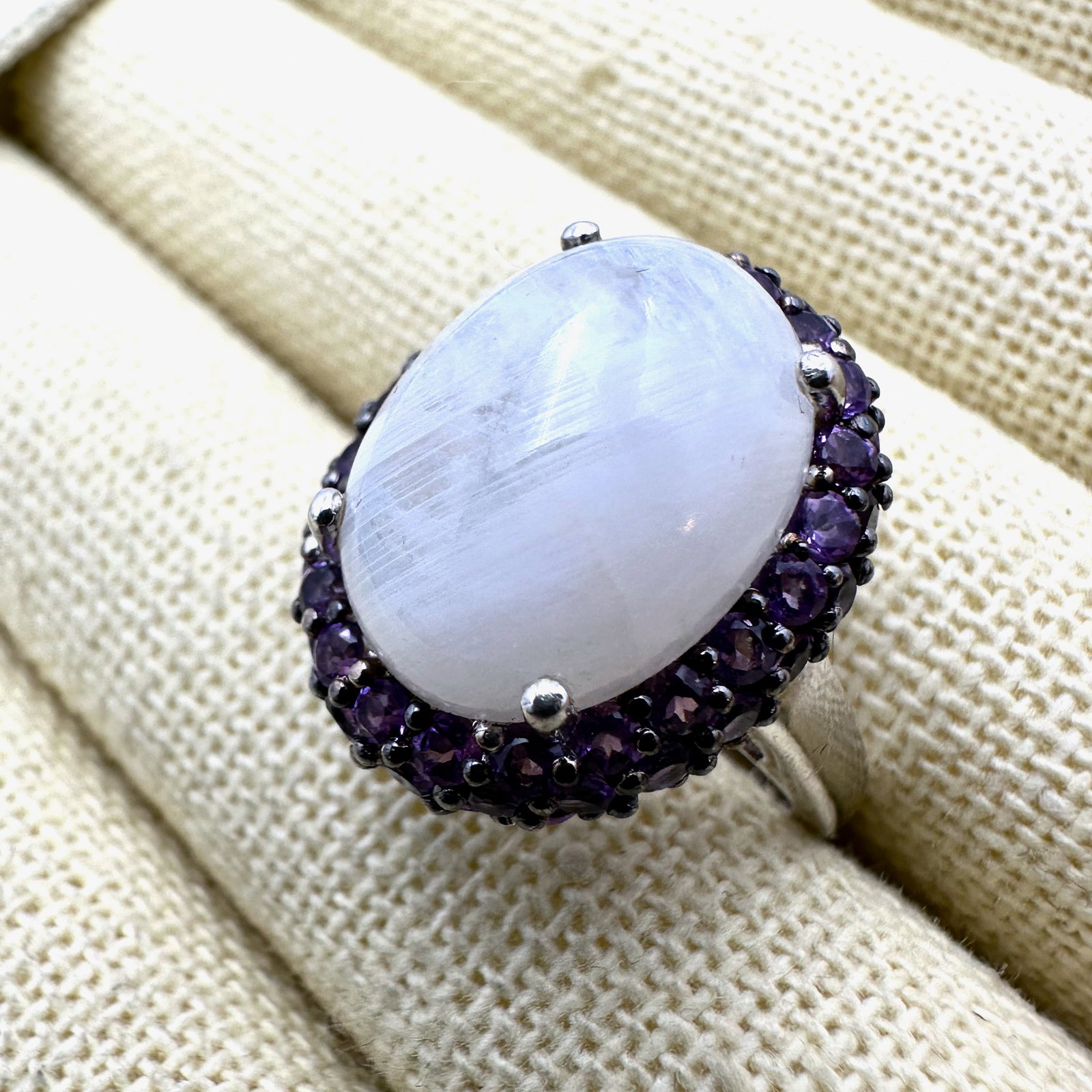 Purple Amethyst Opalescent Moonstone Sterling Silver Ring Size 7 (1 of 2)