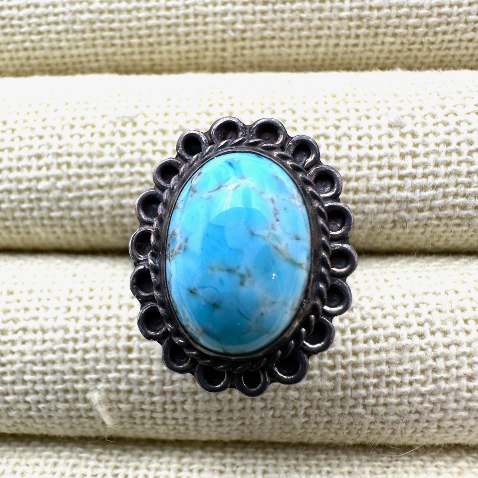 Vintage Blue Speckled Czech Glass Stone Sterling Silver Ring Size 7 (1 of 2)