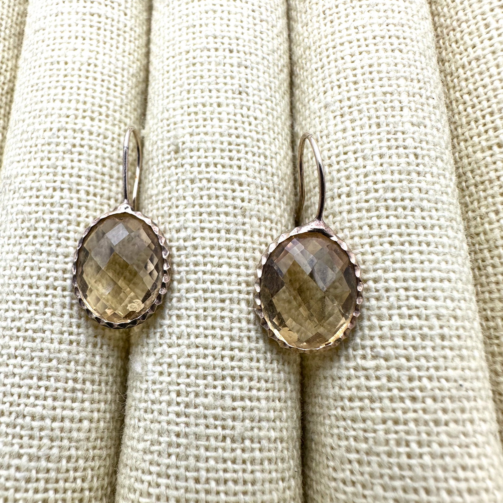 Faceted Yellow Citrine Stone Gold Plated Sterling Silver Pierced Earrings 1 Inch Length (1 of 2)