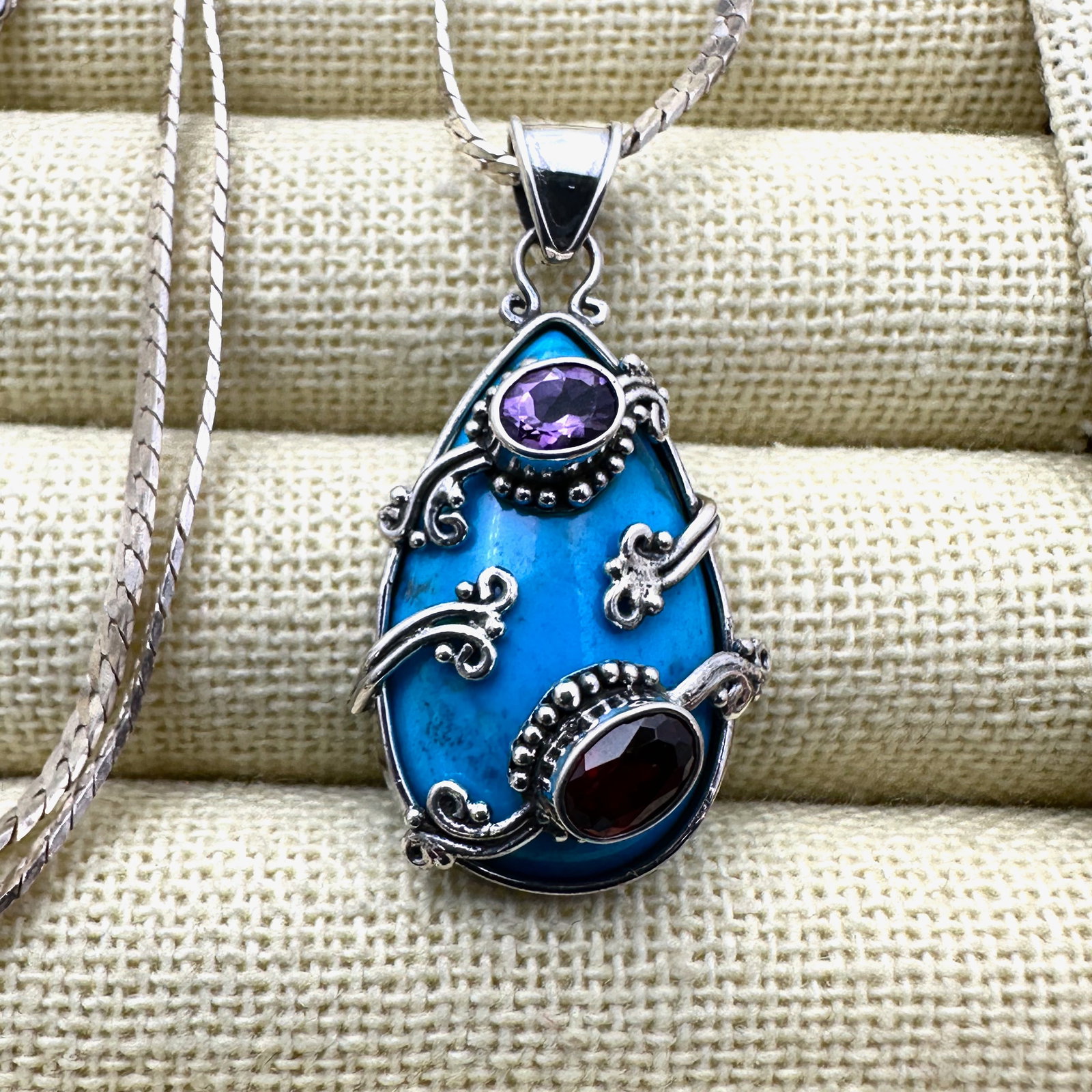 Amethyst Garnet Sterling Silver Pendant Necklace 16 to 18 Inch Chain (1 of 2)