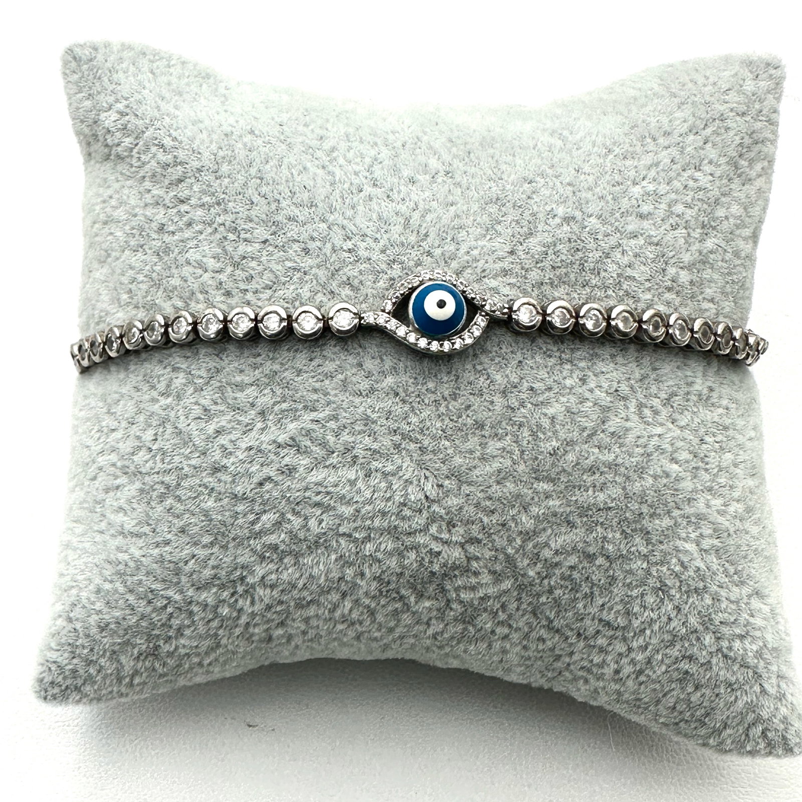 Evil Eye Protection White Topaz Sterling Silver Bolo Style Bracelet Adjustable Size (1 of 2)