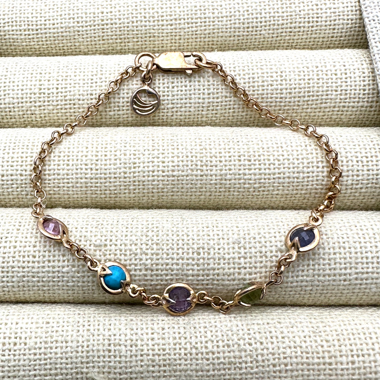 Gold Plated Sterling Silver Multi Gemstone Bracelet 7 Inch (1 of 2)
