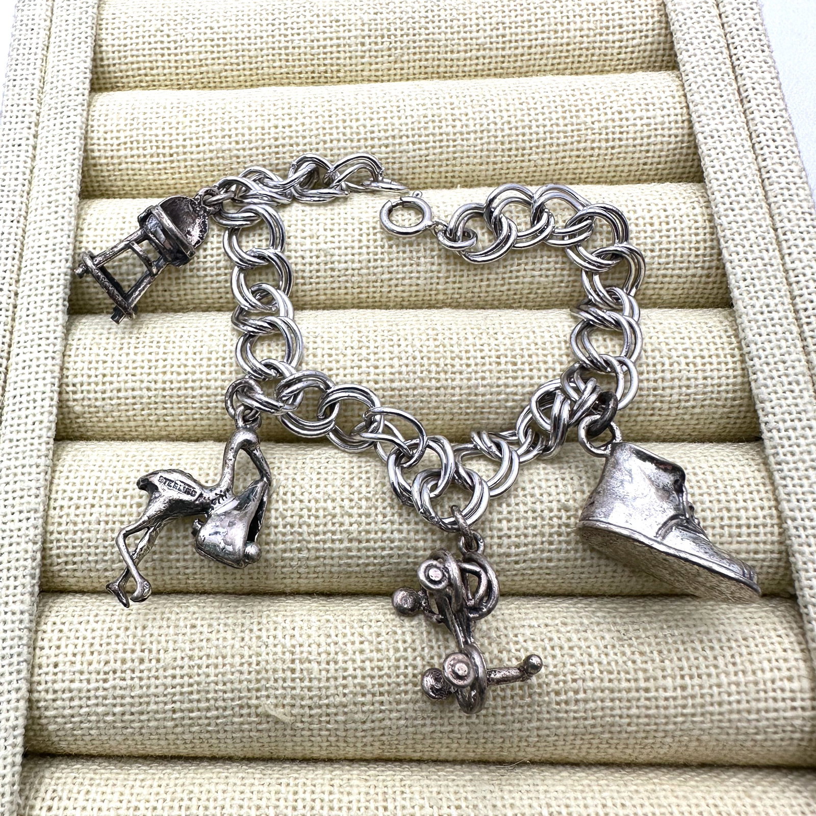 Vintage Sterling Silver Charm Bracelet Baby Related Charms 7 Inch Length 23 Grams (1 of 2)
