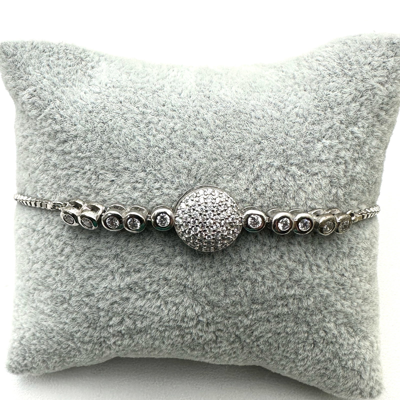 Clear Cubic Zirconia Sterling Silver Bolo Style Bracelet Adjustable Size Nice Quality Looks Like (1 of 2)