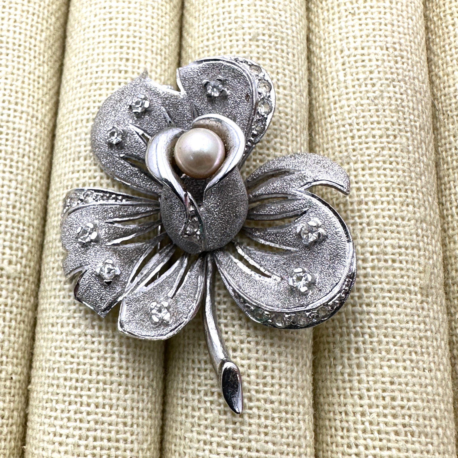 Vintage French Silver Plated Flower Brooch Pin 1.75 Inch Nice Quality (1 of 2)