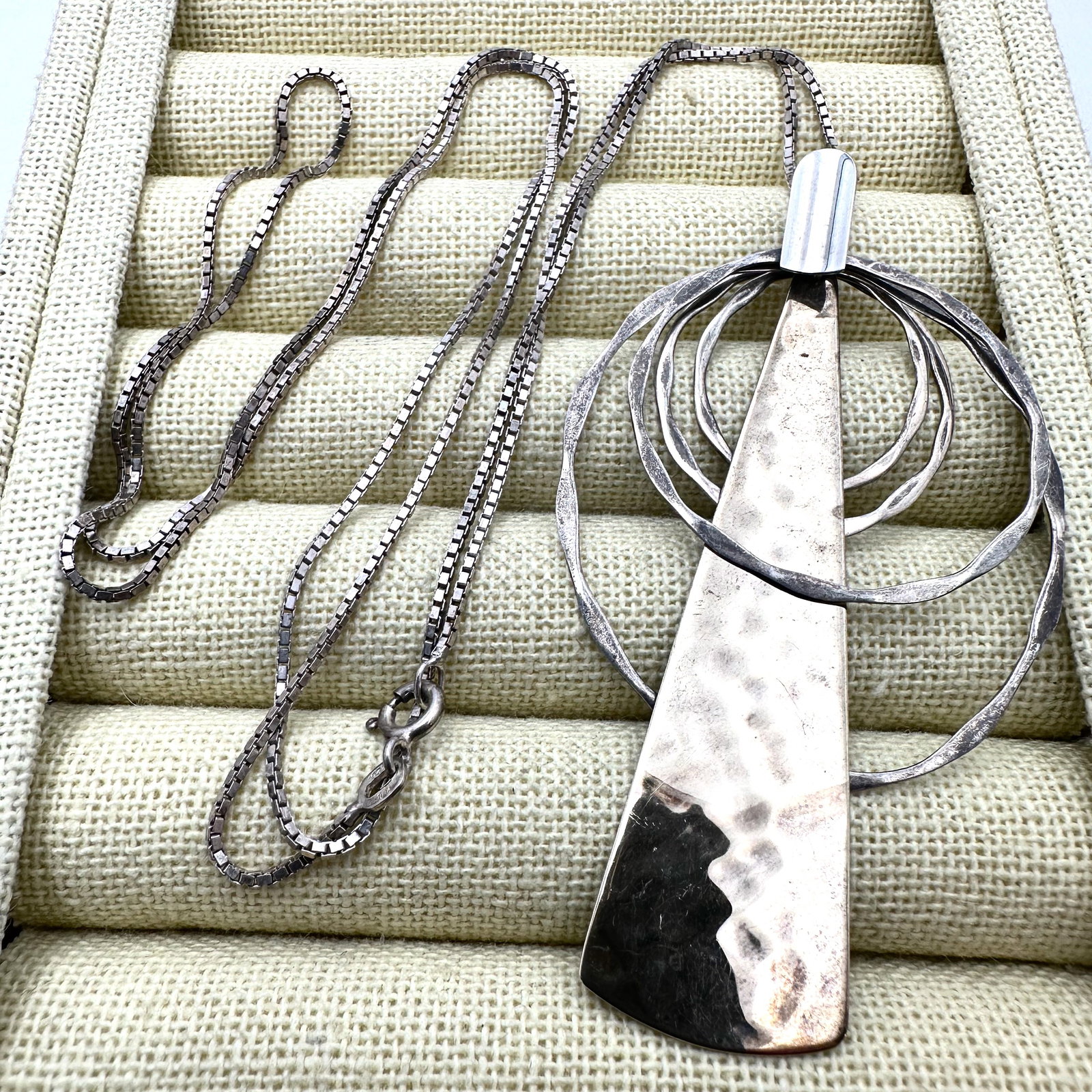 Robert Lee Morris RLM Brass and Sterling Silver Pendant Necklace 28 Inch Box Link Chain (1 of 2)
