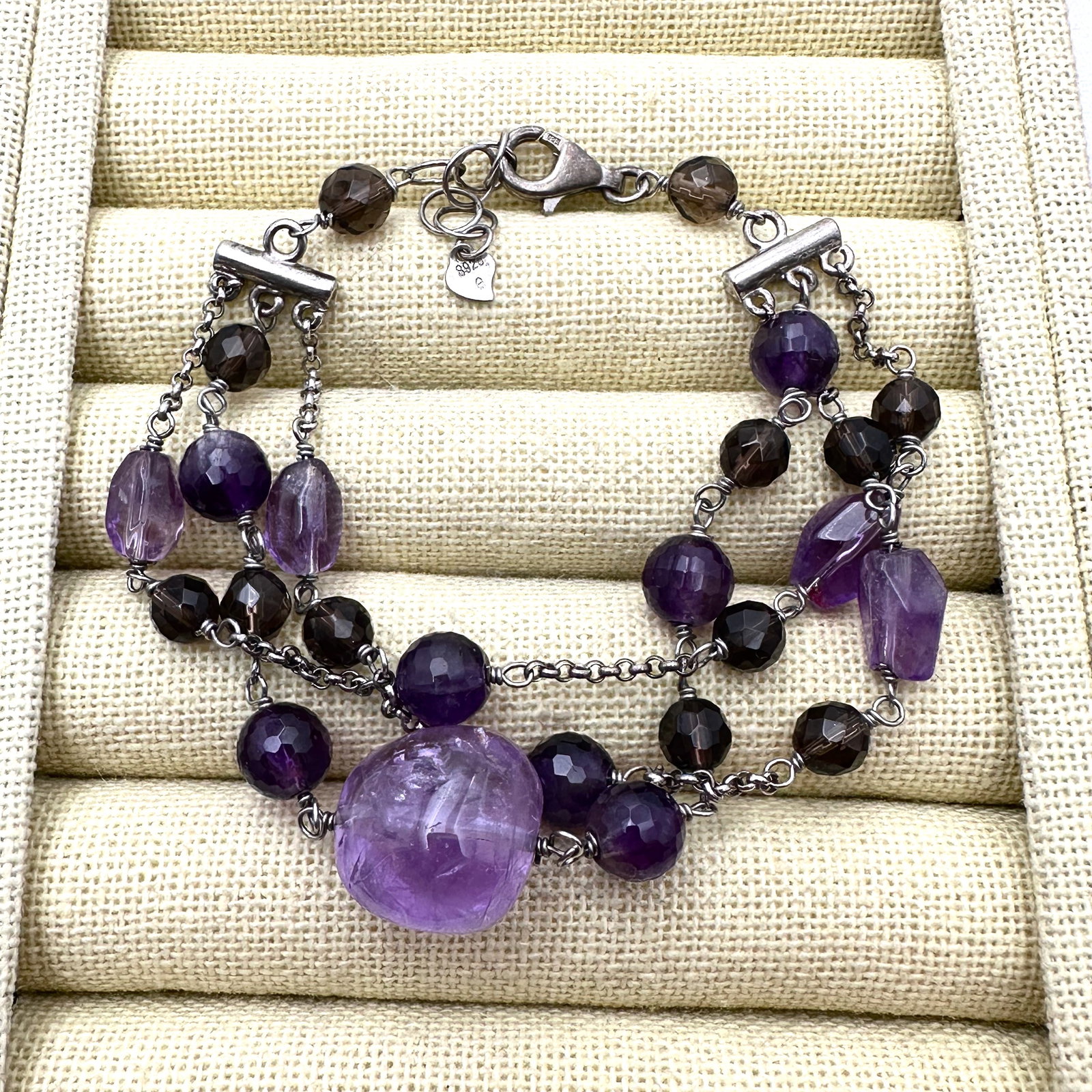Purple Amethyst Multi Strand Sterling Silver Bracelet 7 - 8 Inch Length (1 of 2)