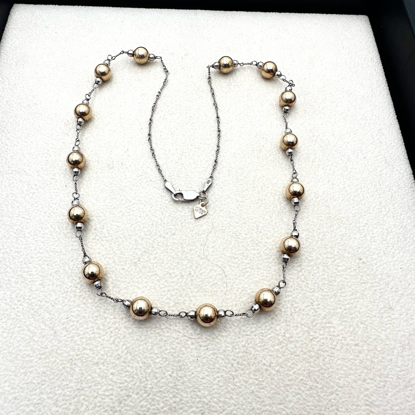 Sterling Silver And 10K Gold Filled Bead Necklace 17 Inch: Sterling Silver And 10K Gold Filled Bead Necklace 17 Inch