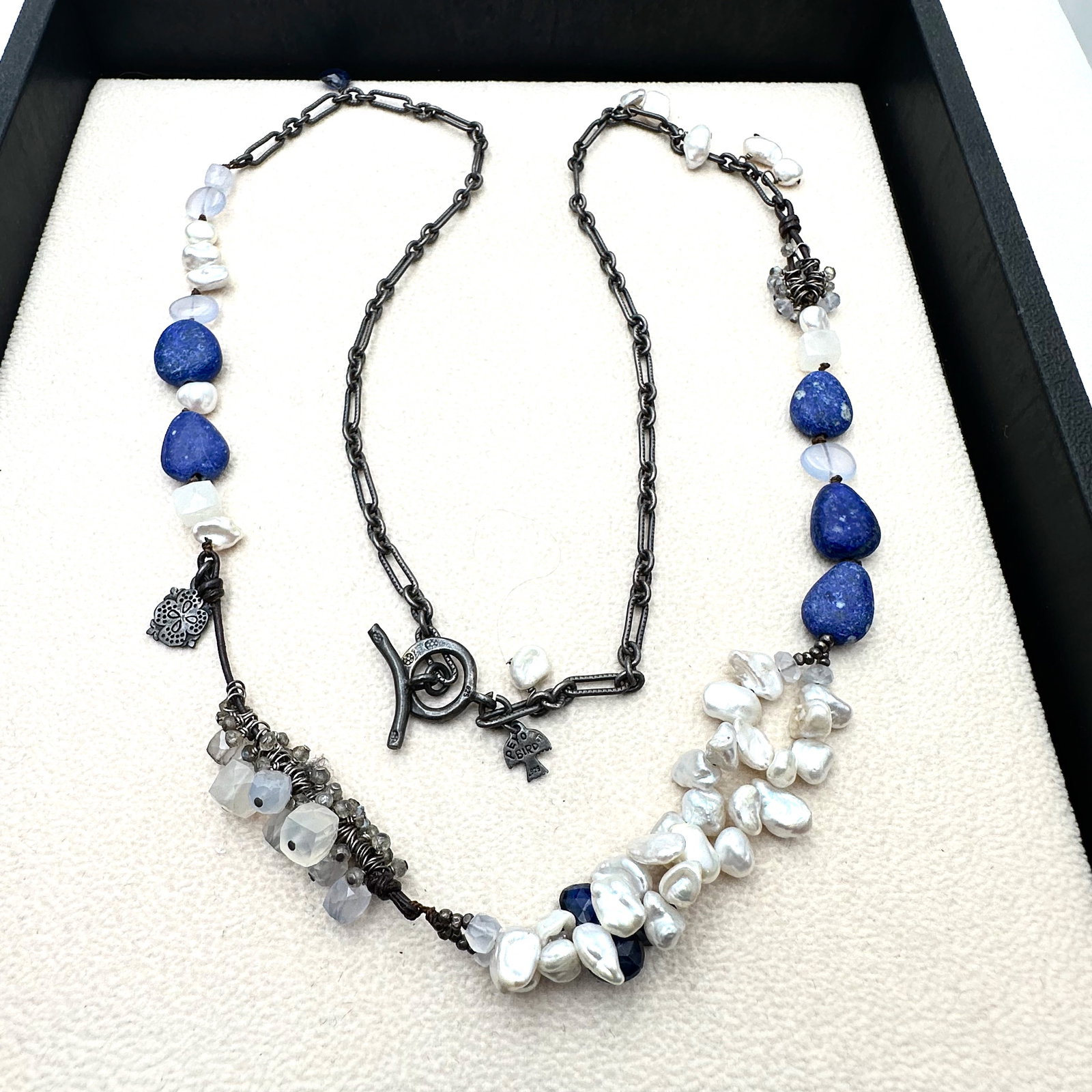 Peyote Bird Lapis Lazuli Gemstone and Pearl Sterling Silver Necklace 28 Inch Necklace: Peyote Bird Lapis Lazuli Gemstone and Pearl Sterling Silver Necklace 28 Inch Necklace