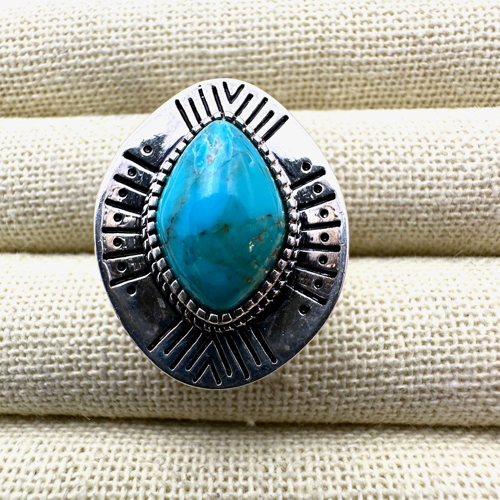 Blue Green Turquoise Sterling Silver Ring Size 8 Southwestern Style (1 of 2)