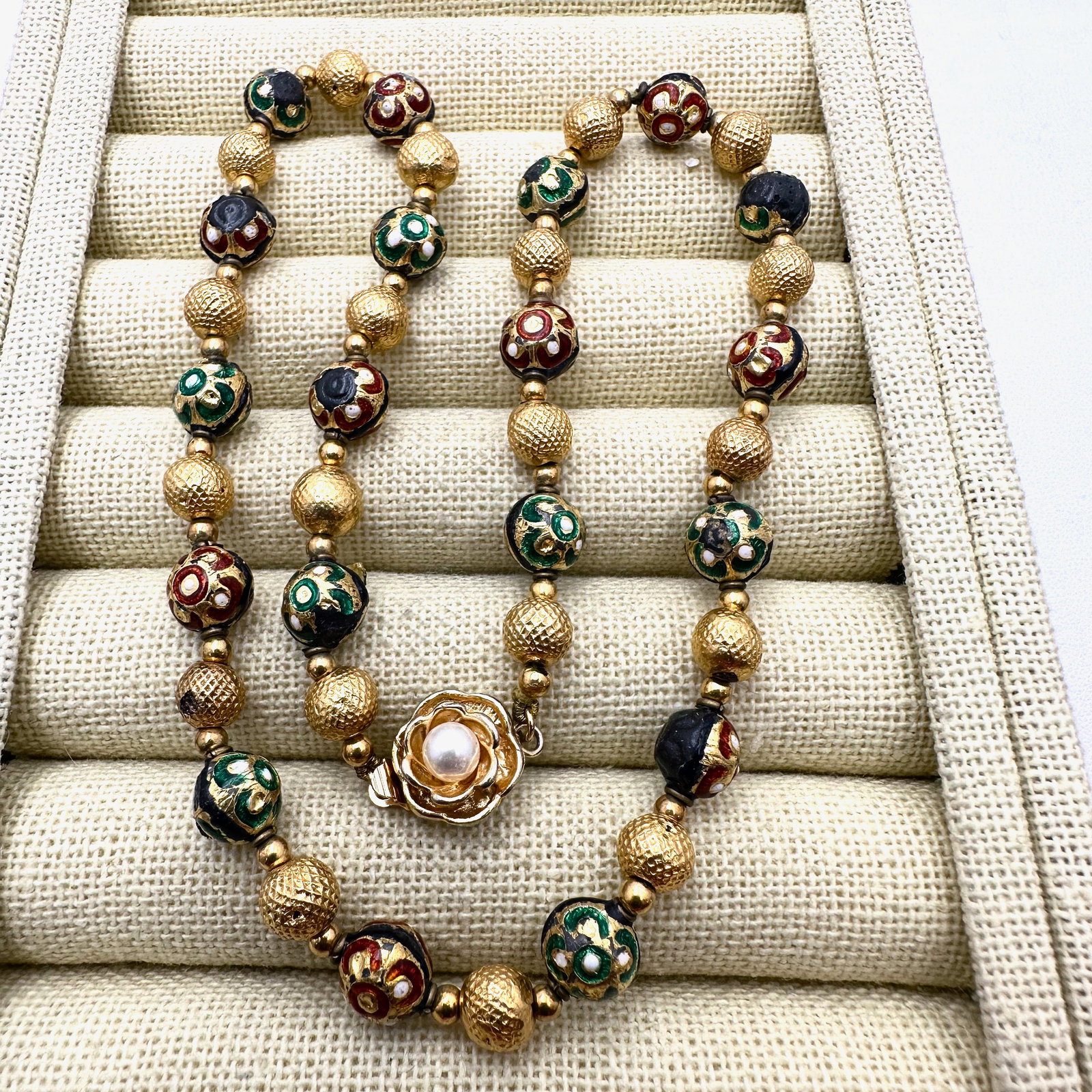 Vintage Jewel Tone Enamel Bead Gold Tone Necklace 16 Inch (1 of 2)