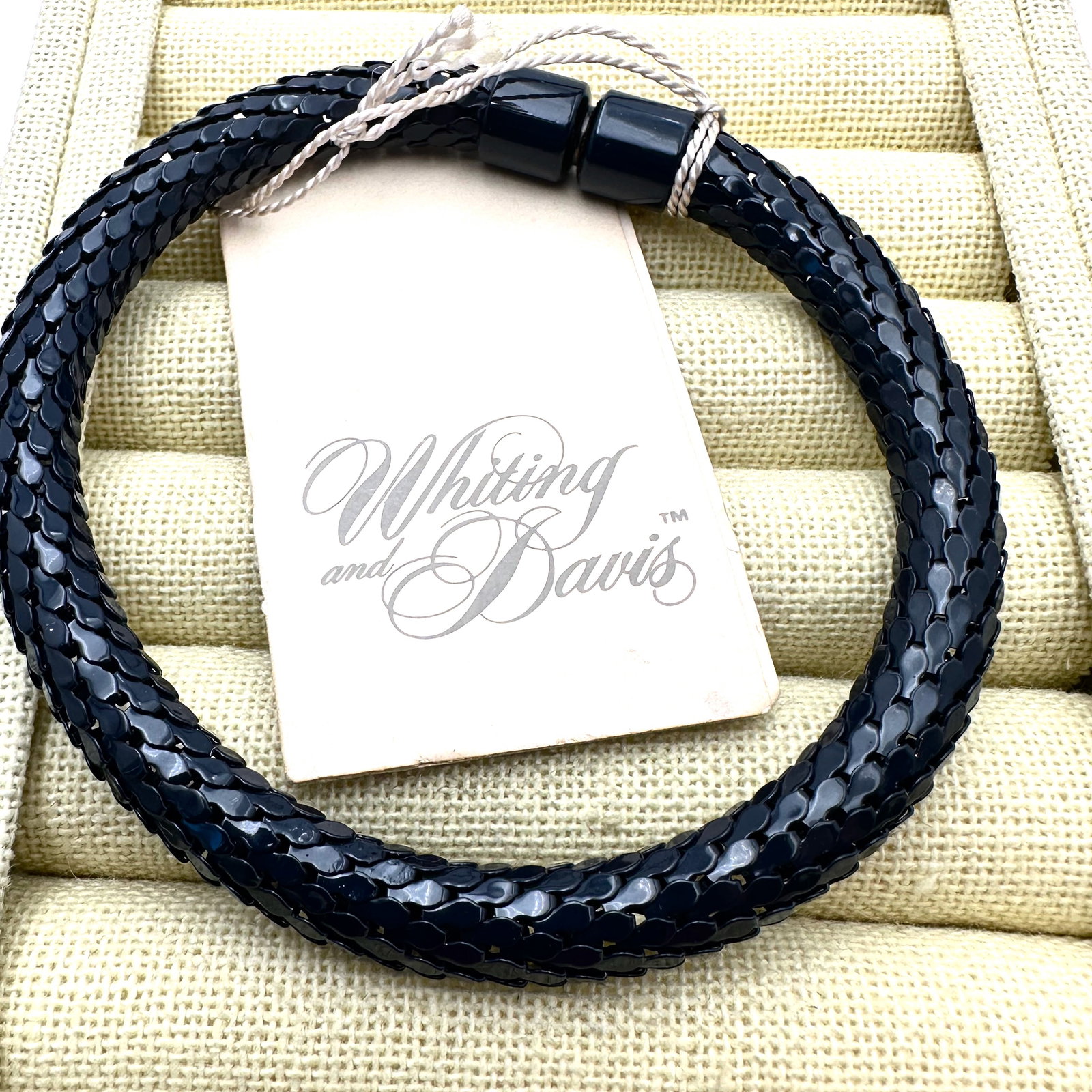 Vintage Whiting and Davis Black Mesh Metal Bracelet 8 Inch Original Tag Attached (1 of 2)