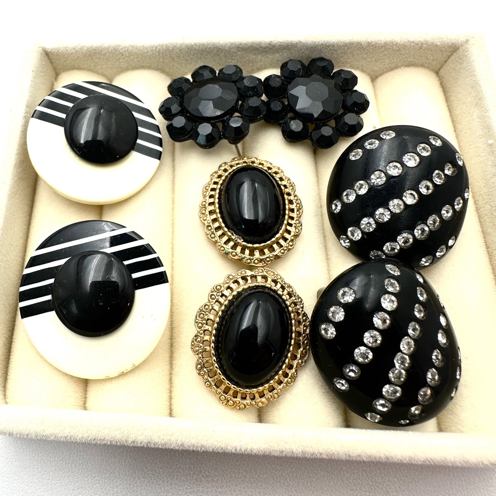 Vintage Lot of Clip and Pierced Earrings Early Plastic Rhinestones Glass (1 of 2)