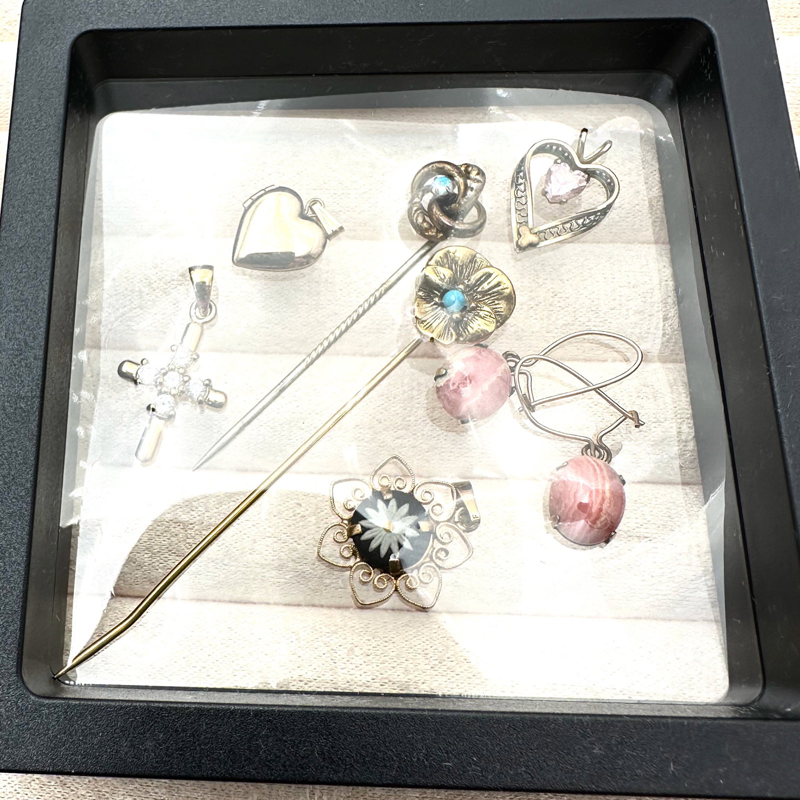 Antique Vintage Gold Filled Lot Locket Pendants Wire Pierced Earrings and Stick Pins Box Included: Antique Vintage Gold Filled Lot Locket Pendants Wire Pierced Earrings and Stick Pins Box Included