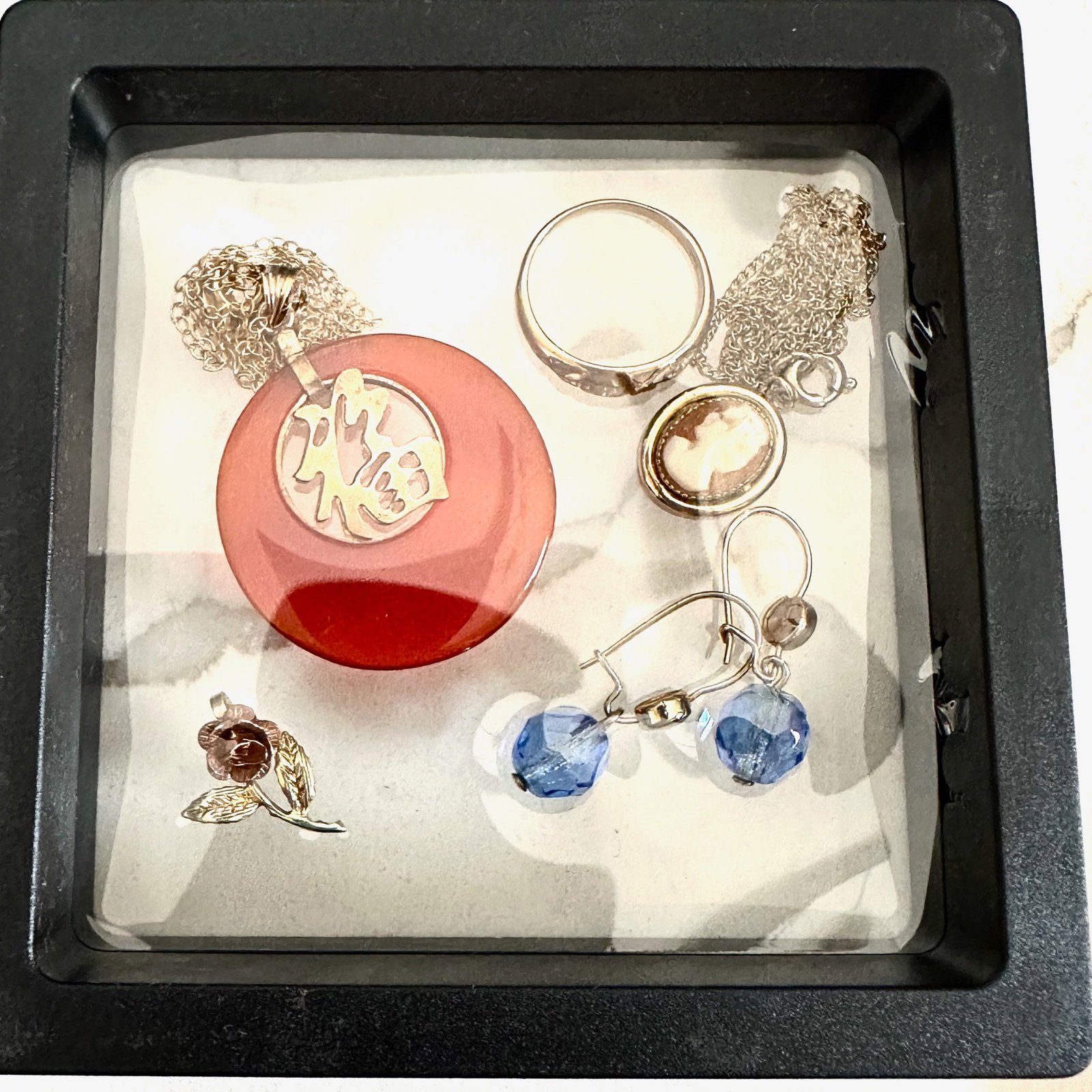 Antique Vintage Gold Filled Lot Ring Cameo Necklace Carnelian Necklace Wire Pierced Earrings and: Antique Vintage Gold Filled Lot Ring Cameo Necklace Carnelian Necklace Wire Pierced Earrings and Rose Pendant Box Included