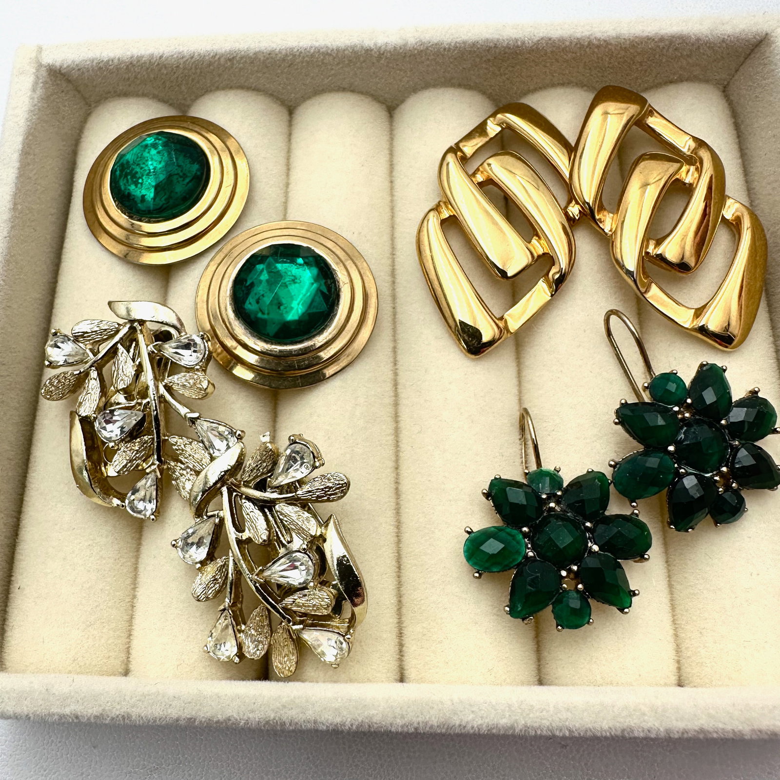 Vintage Lot of Clip and Pierced Earrings Rhinestones Crystals Monet Coro (1 of 2)