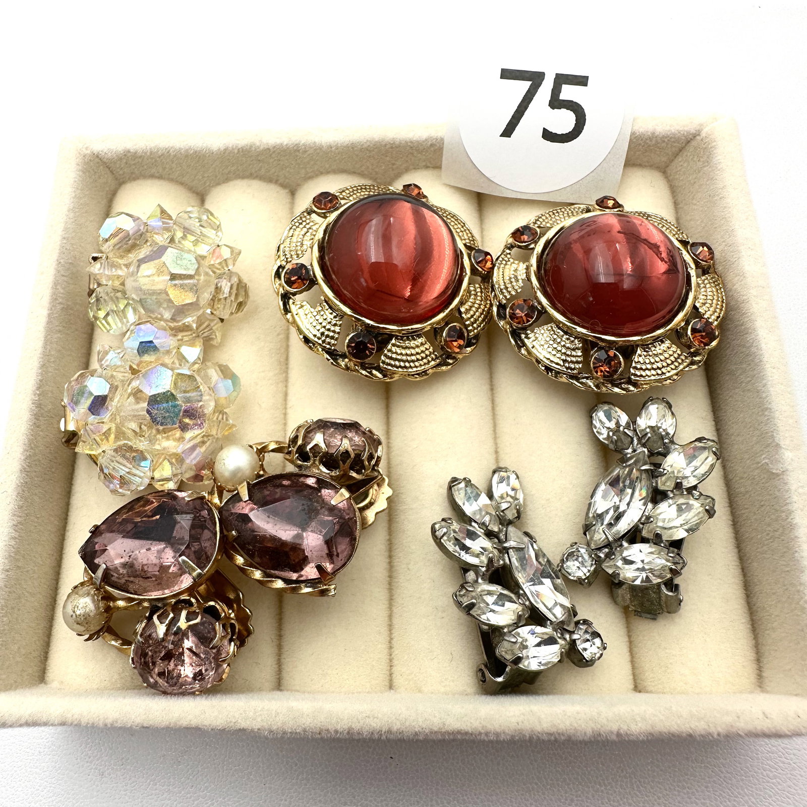 Vintage Lot of Clip Earrings Rhinestones Crystals Weiss and Lisner: Vintage Lot of Clip Earrings Rhinestones Crystals Weiss and Lisner