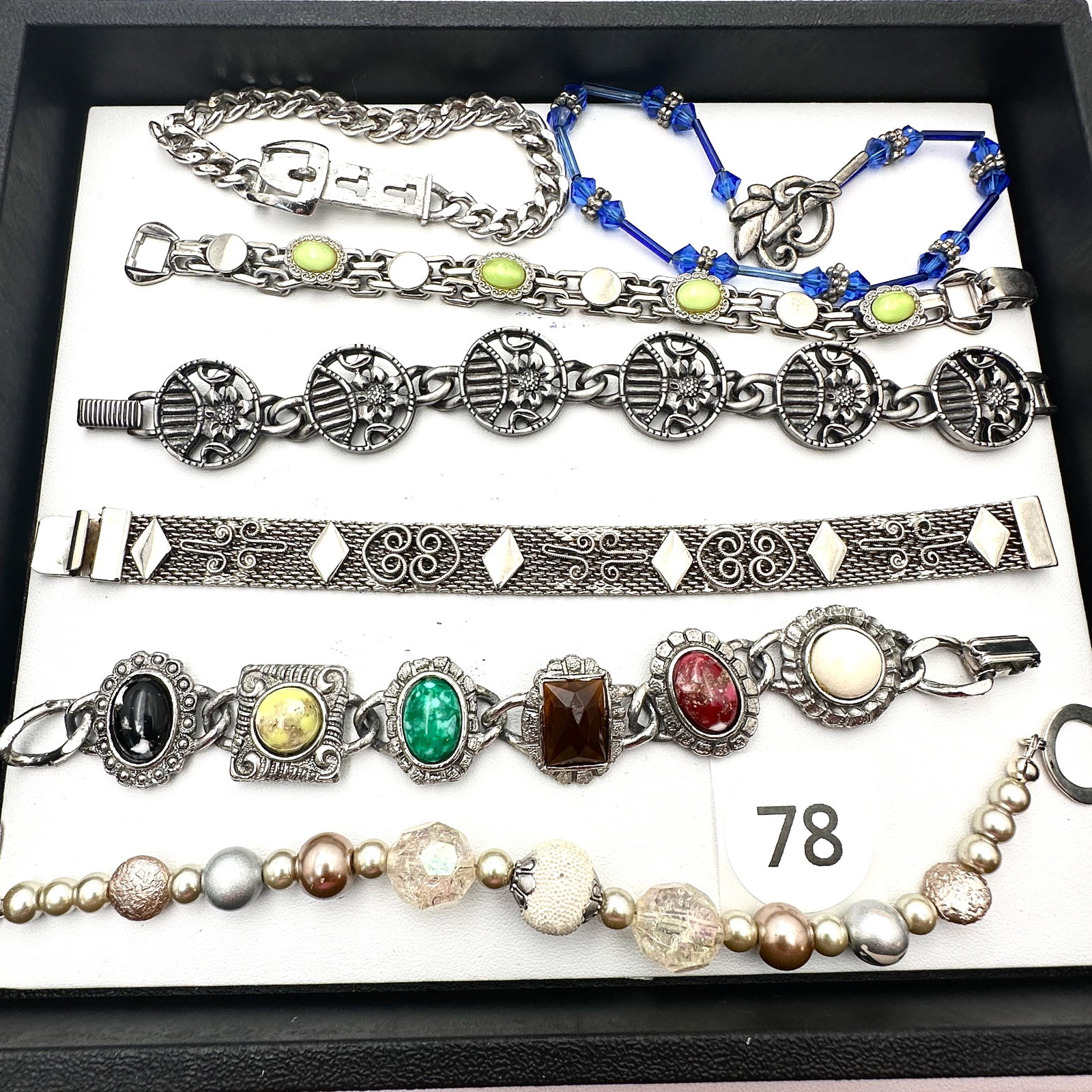 Vintage and Modern Jewelry Lot Bracelets Stone Cabochon Silver Tone Art Glass and More (1 of 2)