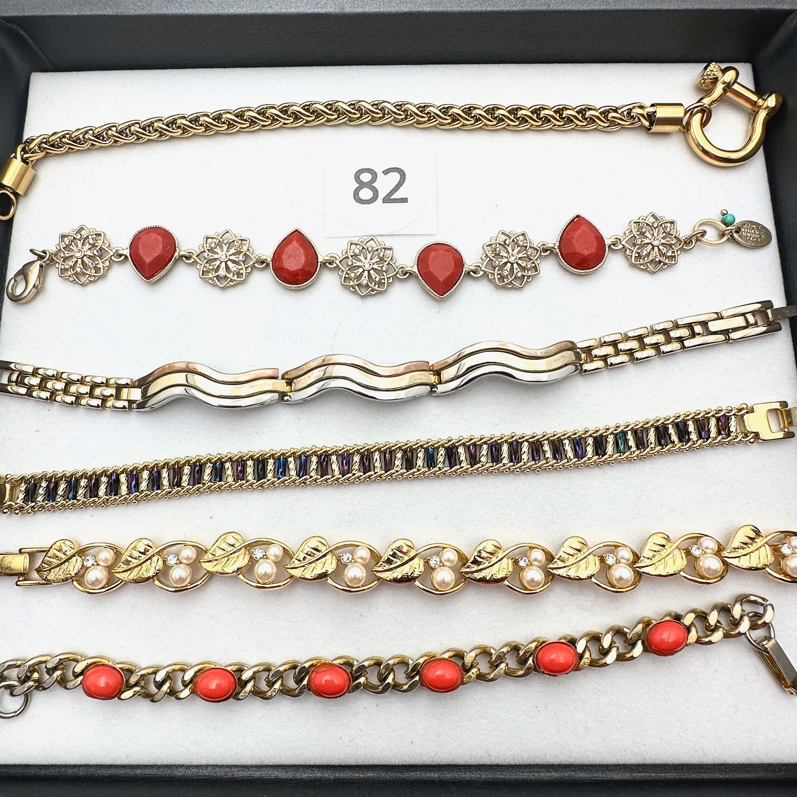 Vintage and Modern Jewelry Lot Bracelets Gold Tone Rhinestone Faux Pearl and More (1 of 2)