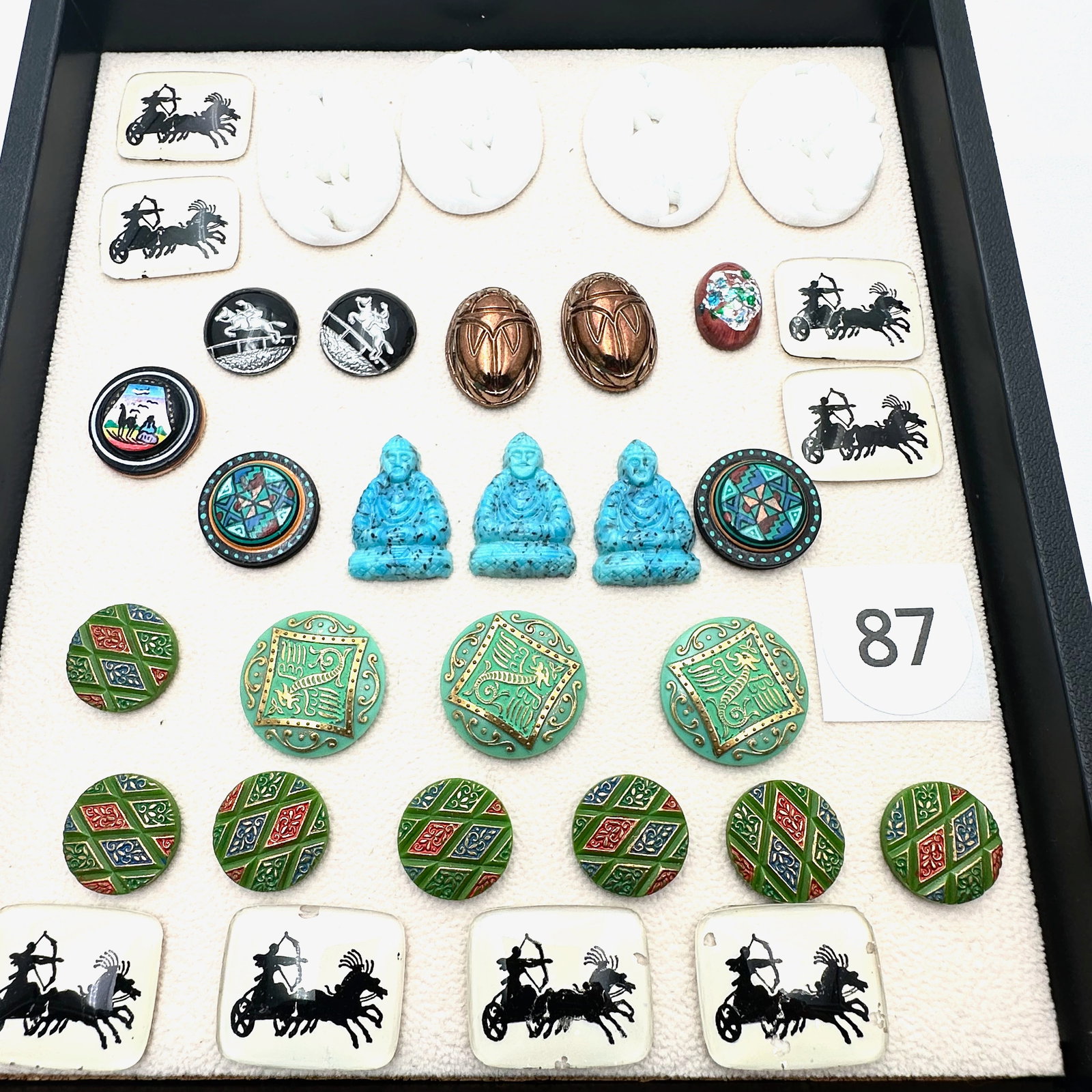 Vintage and Modern Jewelry Group Lot Czech Glass Pieces and Parts Cabochons Pendants Scarabs (1 of 2)