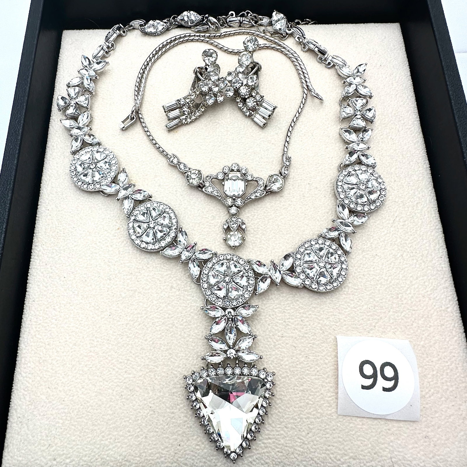Vintage and Modern Jewelry Group Lot Necklaces and Clip Earrings Clear Rhinestones: Vintage and Modern Jewelry Group Lot Necklaces and Clip Earrings Clear Rhinestones