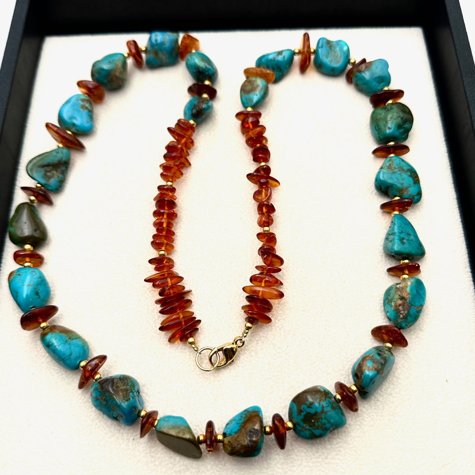 Vintage Lee Sands Amber and Turquoise Necklace 28 Inch: Vintage Lee Sands Amber and Turquoise Necklace 28 Inch