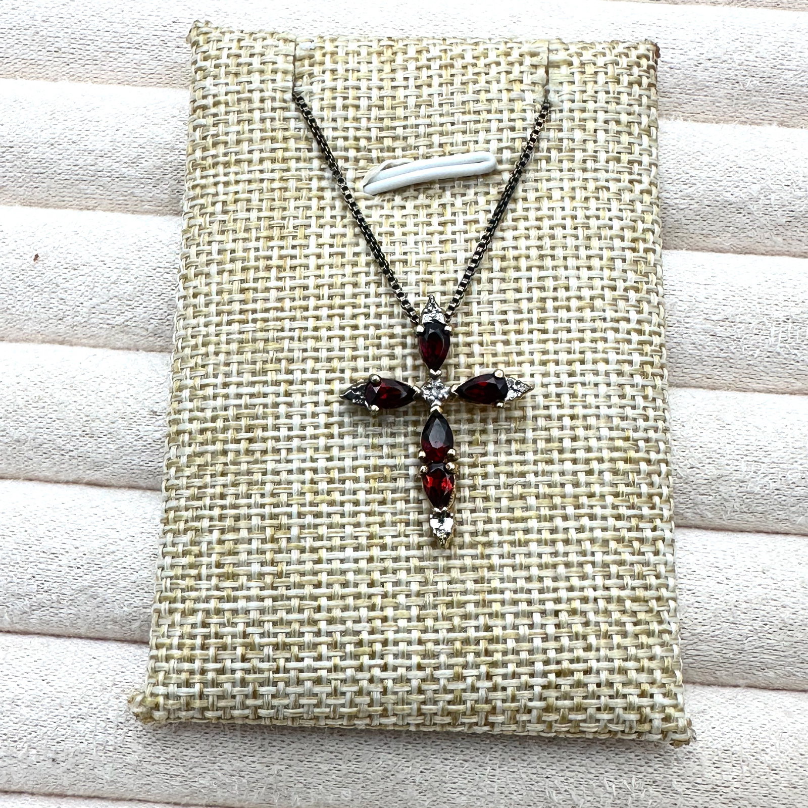 Garnet and Diamond Cross Pendant Necklace 17 Inch Gold Plated Sterling Silver Box Chain: Garnet and Diamond Cross Pendant Necklace 17 Inch Gold Plated Sterling Silver Box Chain
