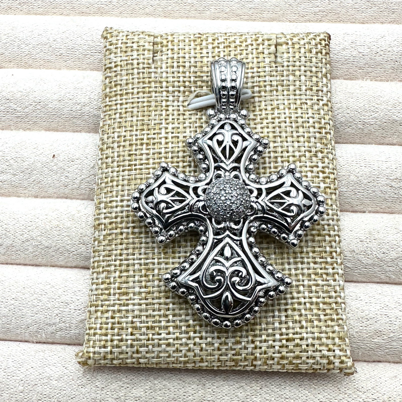Sterling Silver And Diamond Cross Pendant Enhancer 2 Inch (1 of 2)