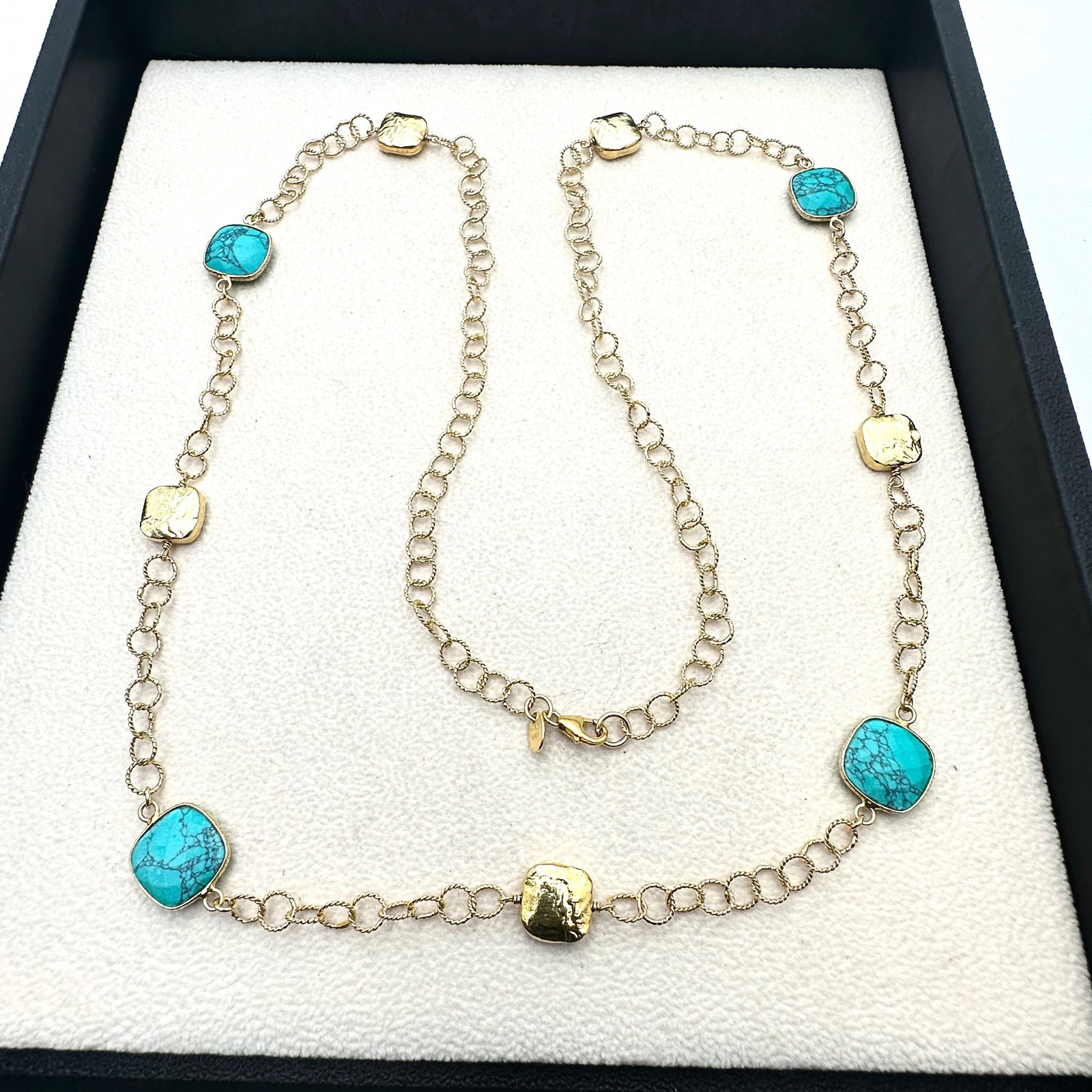 Alwand Vahan Gold Plated Sterling Silver Turquoise Station Necklace 28 Inch: Alwand Vahan Gold Plated Sterling Silver Turquoise Station Necklace 28 Inch
