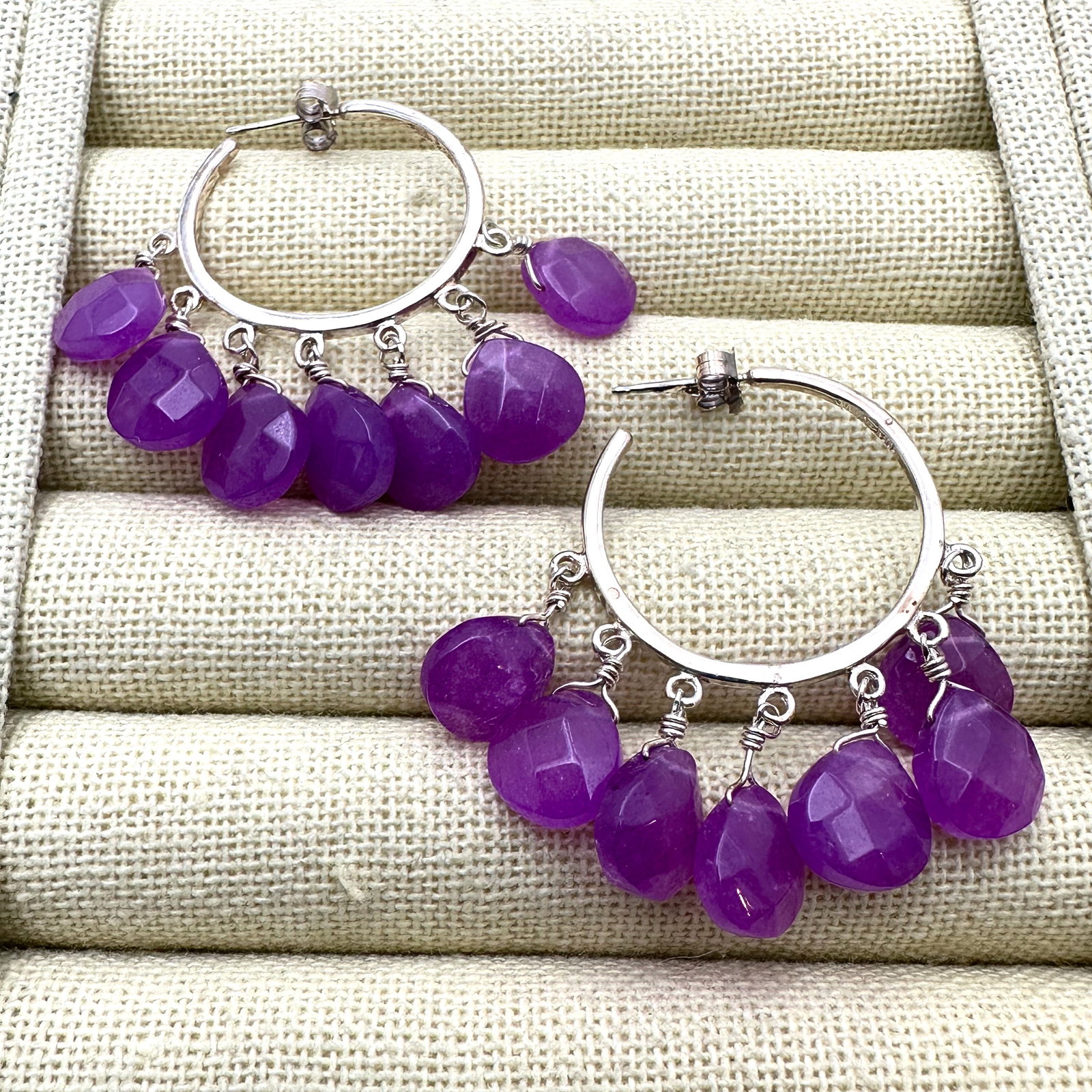 Sterling Silver Purple Gemstone 1 Inch Hoop Pierced Earrings (1 of 2)