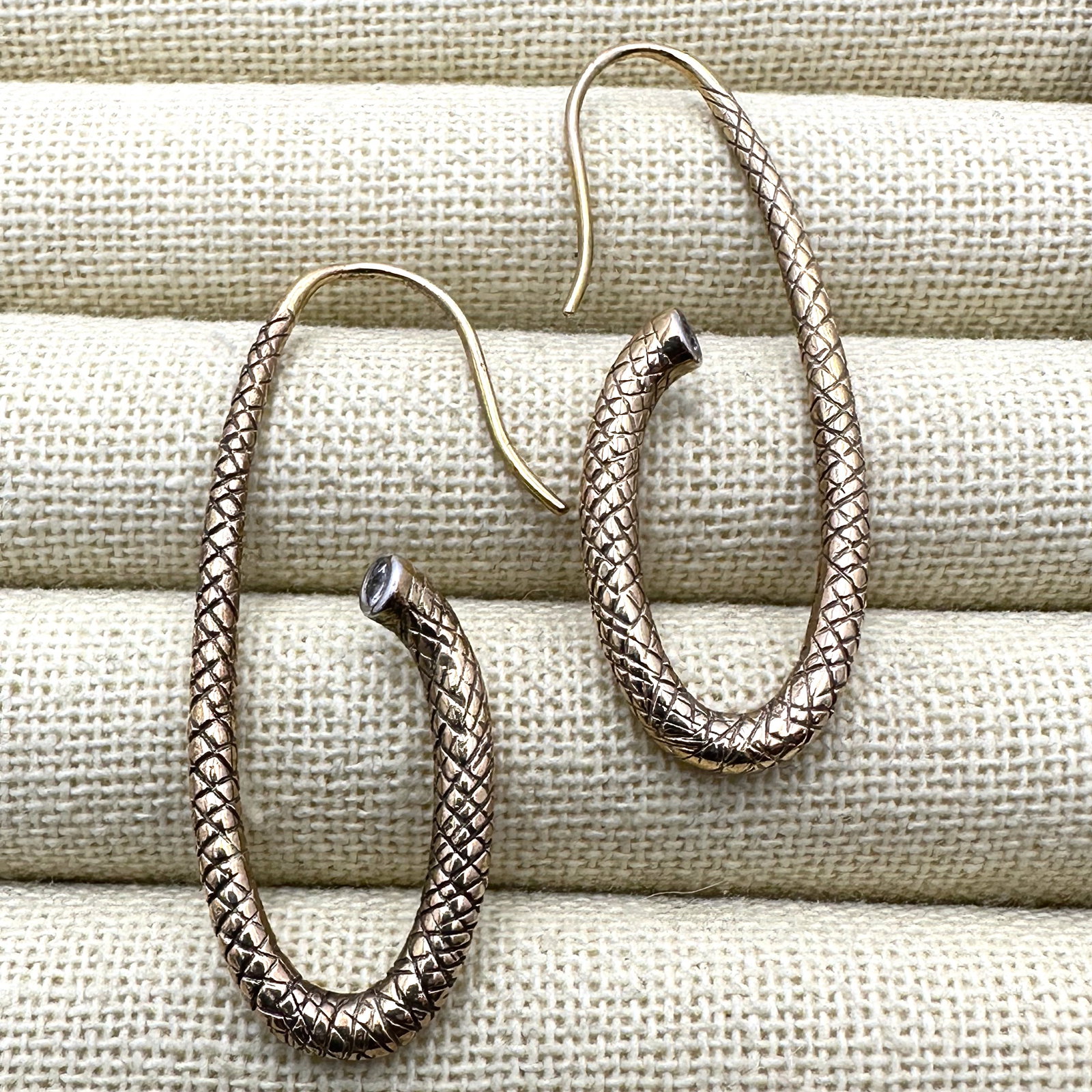 Gold Plated Sterling Silver Snake Pierced Earrings 2 Inch (1 of 2)