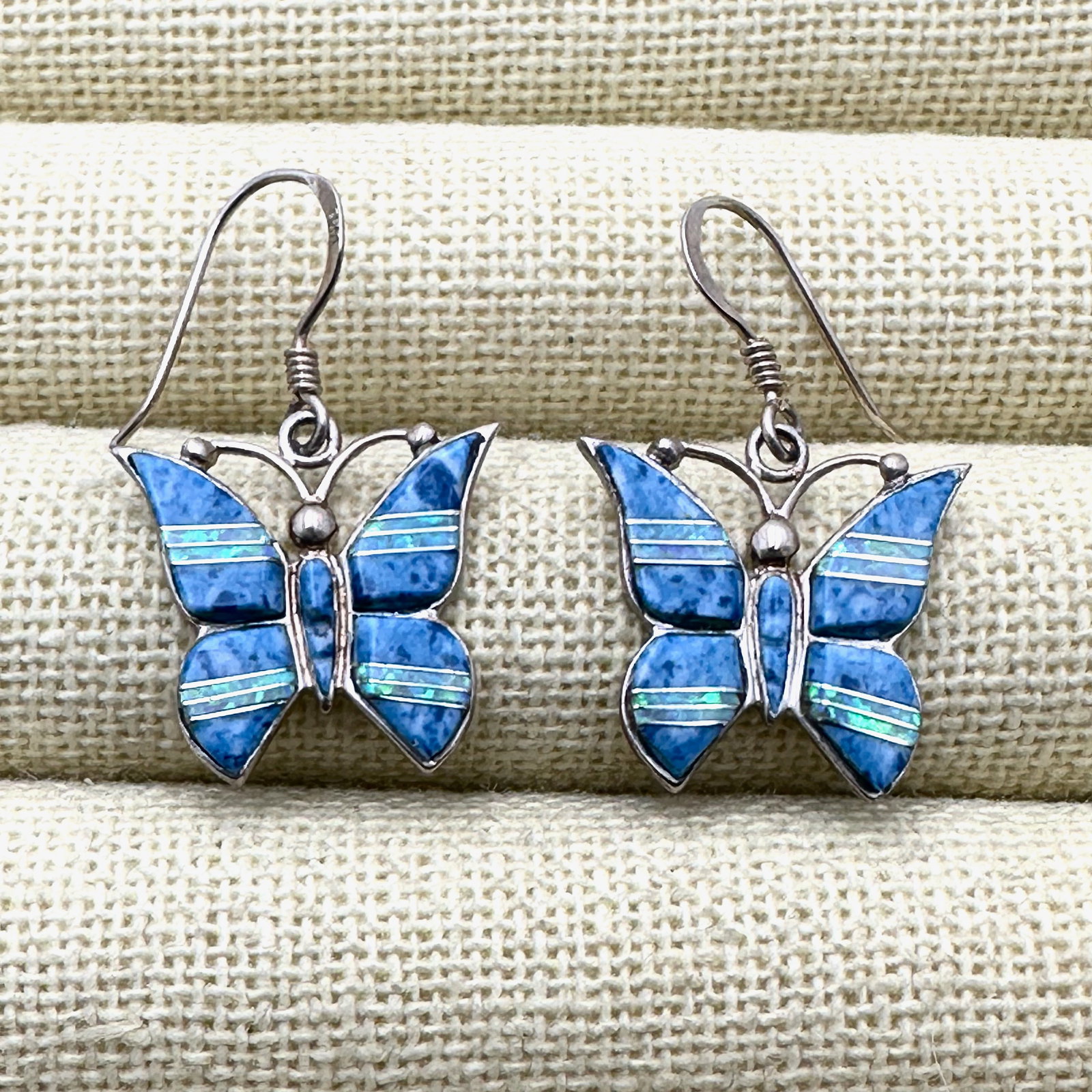 Opal and Denim Lapis Butterfly Sterling Silver Pierced Earrings 1.25 Inch: Opal and Denim Lapis Butterfly Sterling Silver Pierced Earrings 1.25 Inch