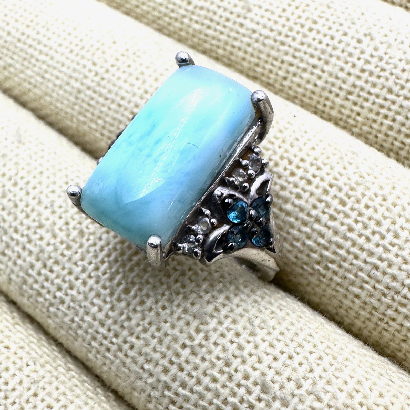 Larimar and Blue Topaz Sterling Silver Ring Size 6 Signed NK 925: Larimar and Blue Topaz Sterling Silver Ring Size 6 Signed NK 926