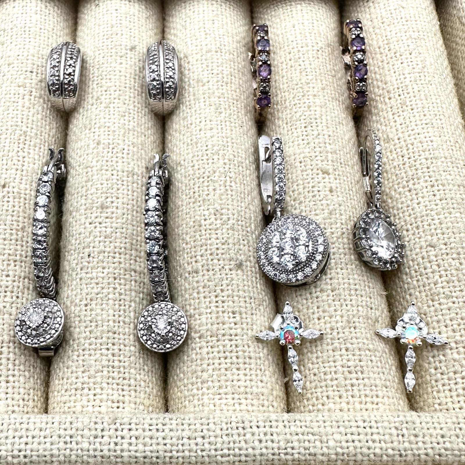 Lot of Sterling Silver Pierced Earrings Gemstones and Diamonds Pierced (1 of 2)