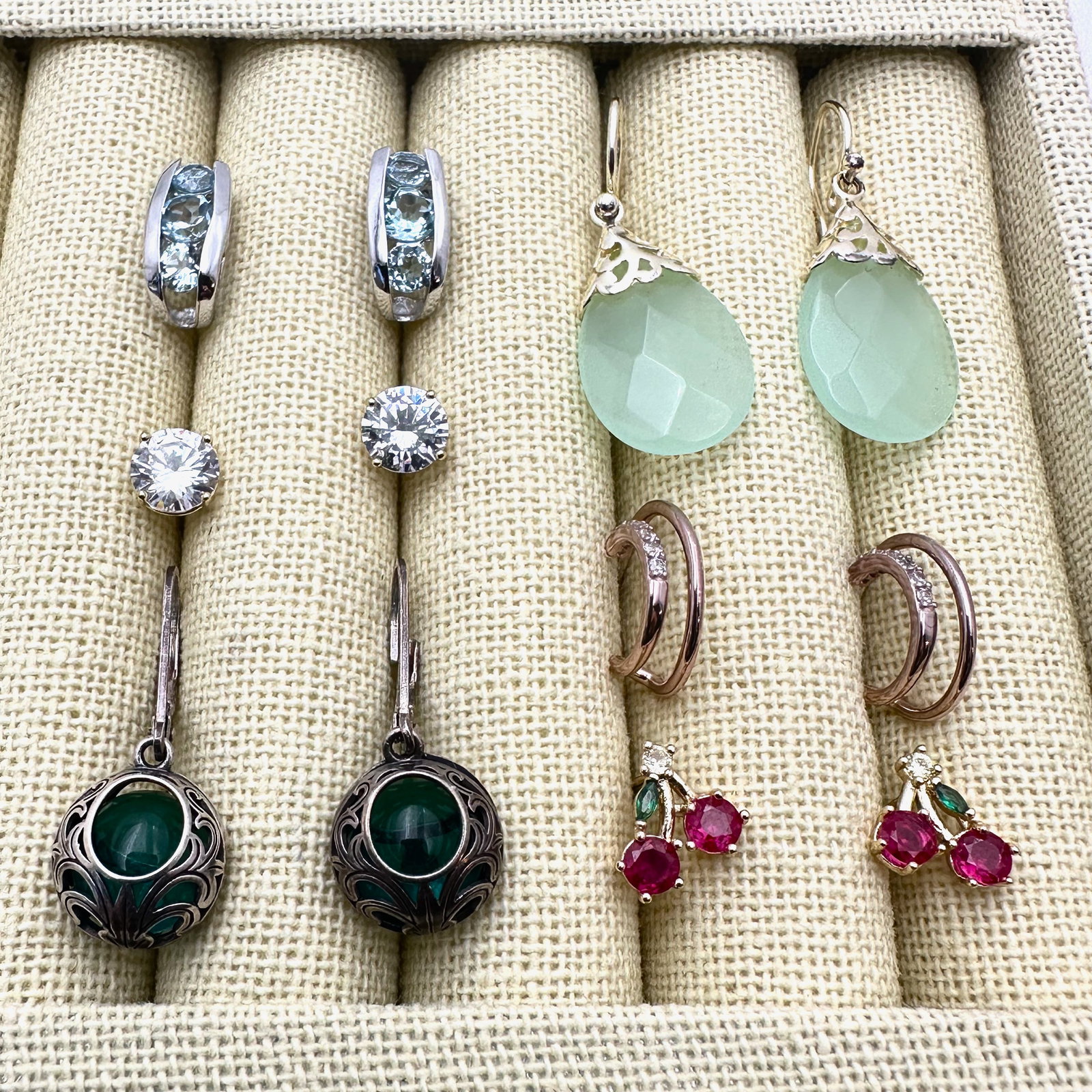 Lot of Sterling Silver Pierced Earrings Blue Topaz Gemstones Studs Chandelier (1 of 2)