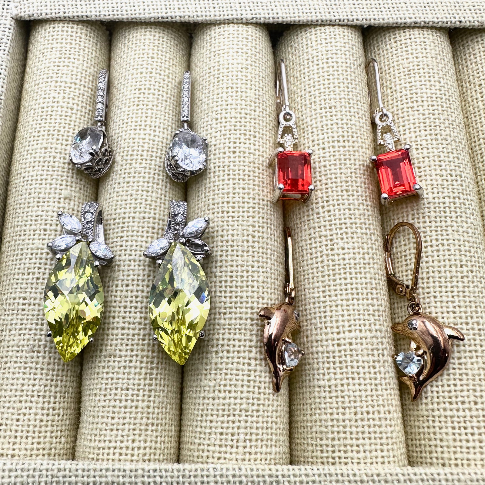 Lot of Sterling Silver Pierced Earrings Gemstones and Crystals Pierced (1 of 2)