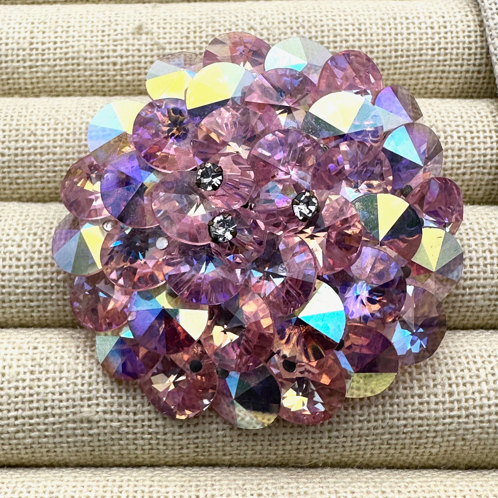 Vintage Pink Aurora Borealis Crystal Silver Tone Brooch Pin 2 Inch: Vintage Pink Aurora Borealis Crystal Silver Tone Brooch Pin 2 Inch