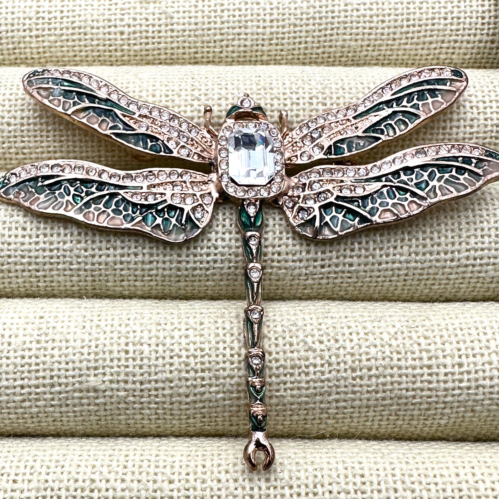 Enamel and Rhinestone Gold Tone Dragon Fly Brooch Pin 2 Inch: Enamel and Rhinestone Gold Tone Dragon Fly Brooch Pin 2 Inch