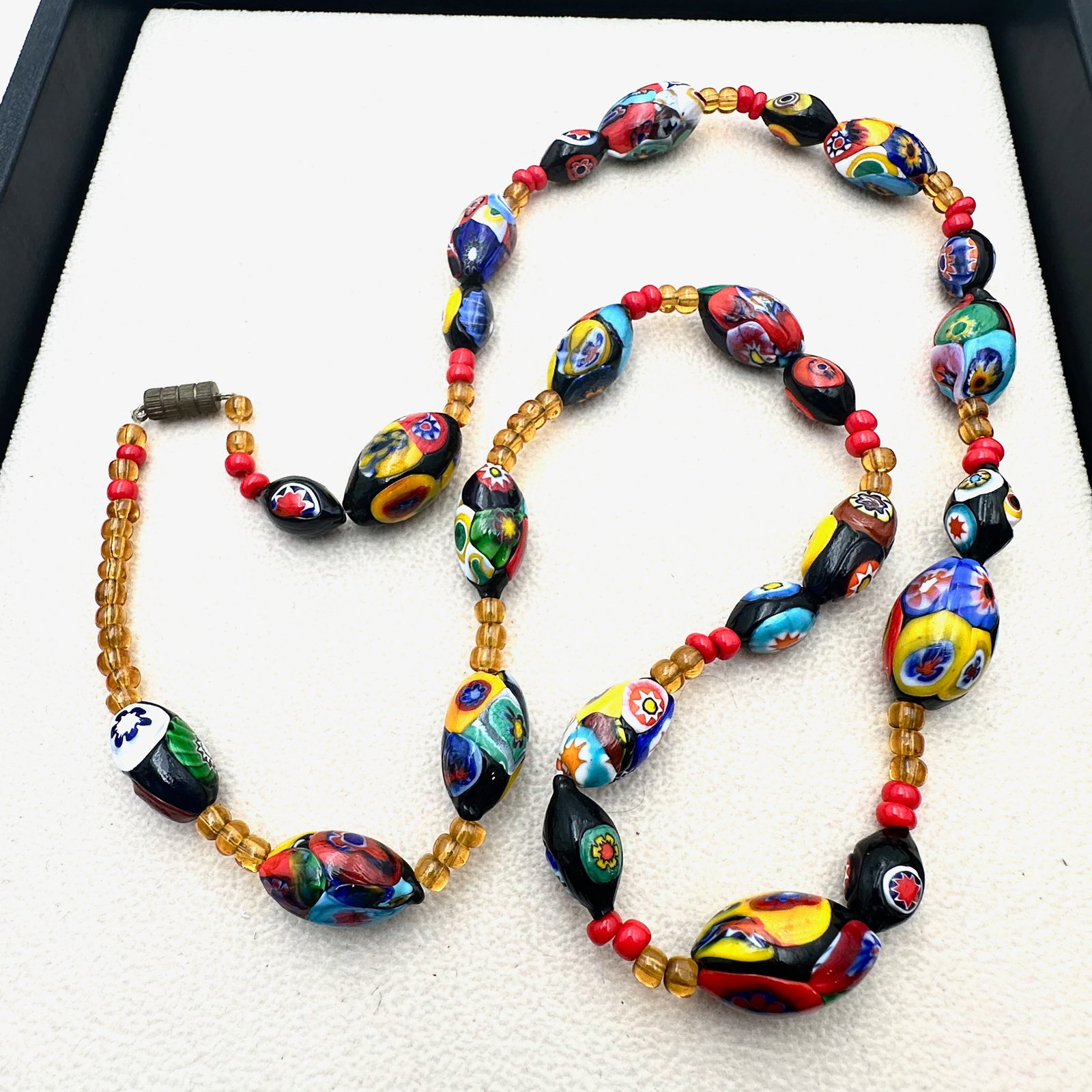 Vintage Italian Millefiori Glass Bead Necklace 26 Inch: Vintage Italian Millefiori Glass Bead Necklace 26 Inch