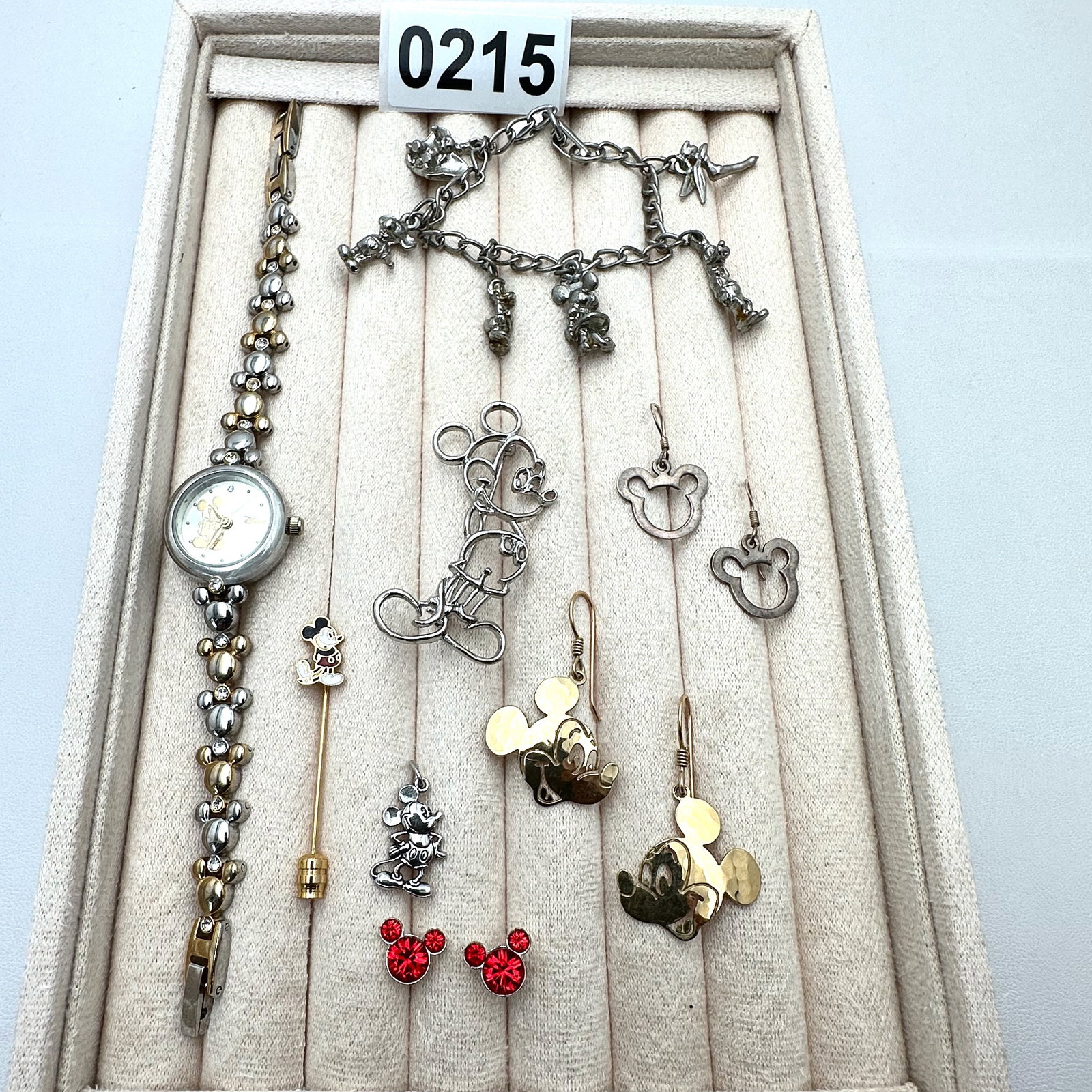 Vintage and Modern Lot of Disney Jewelry Charm Bracelet Pierced Earrings Stick Pin Watch Will Need: Vintage and Modern Lot of Disney Jewelry Charm Bracelet Pierced Earrings Stick Pin Watch Will Need Battery